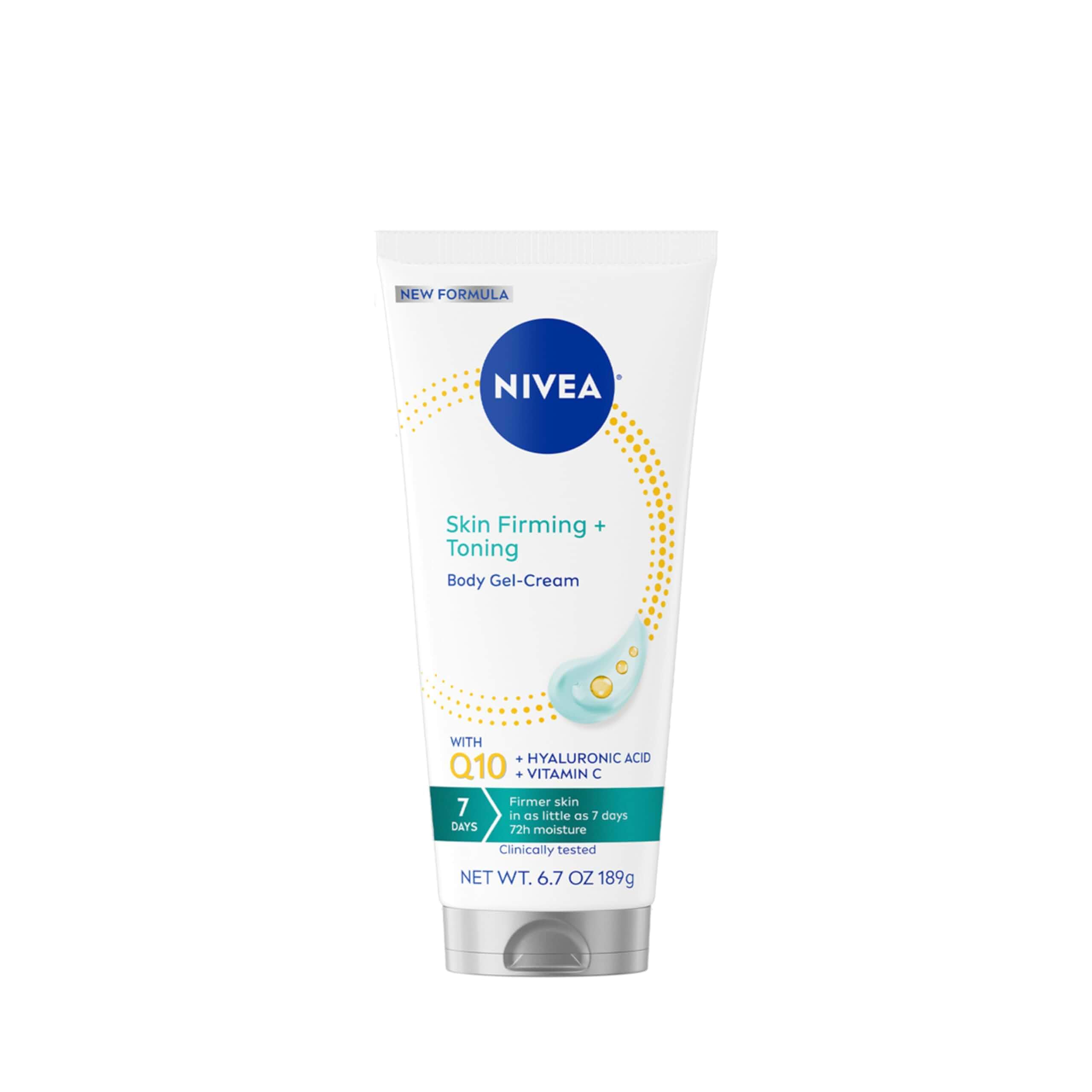 NIVEA Skin Firming & Toning Body Gel Cream with Q10, Hyaluronic Acid and Vitamin C, Clinically Tested Skin Firming & Toning Cream, 72-Hour Moisture, 6.7 Oz Tube Firming and toning6.7 Ounce (Pack of 1)