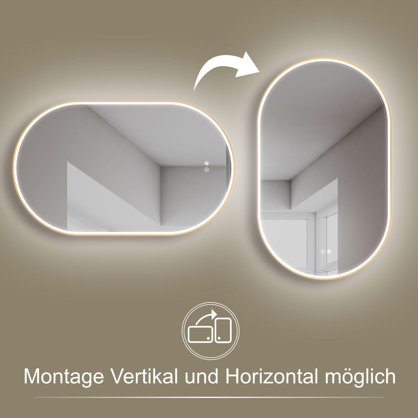 HOKO® LED anti-condens badkamerspiegel ovaal 60 x 100 cm