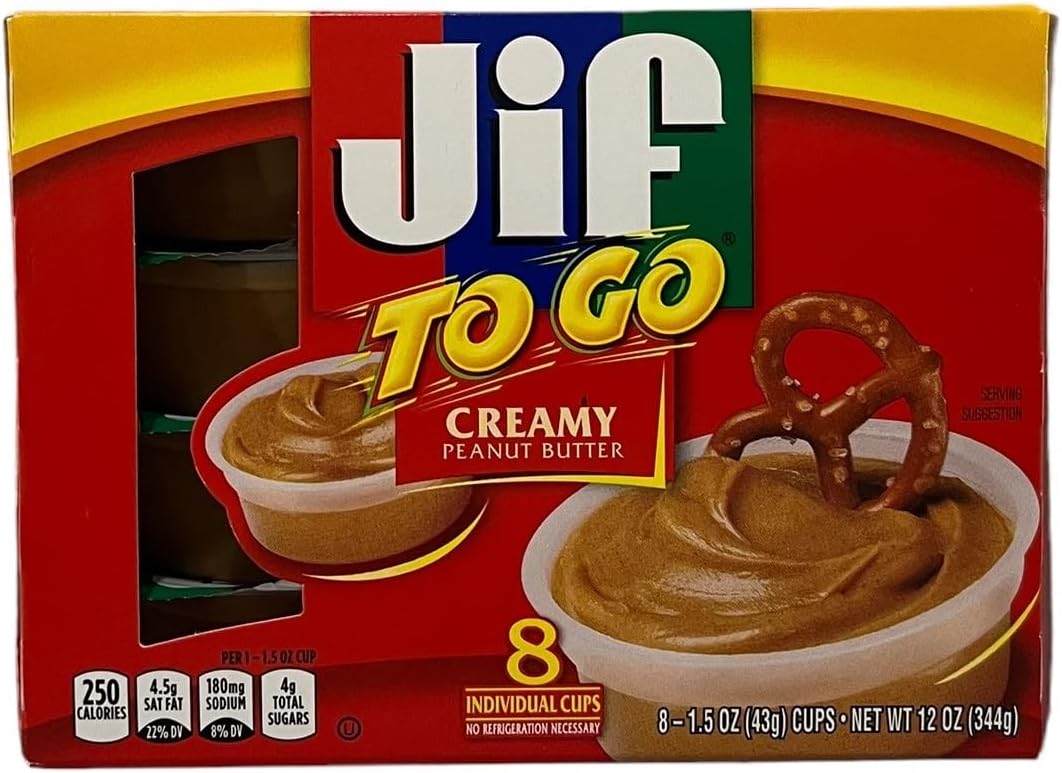 Jif To Go Creamy Peanut Butter - 8 Pack – 1.5 Oz Cups – Shipped in Customized Hello SunShine Box!