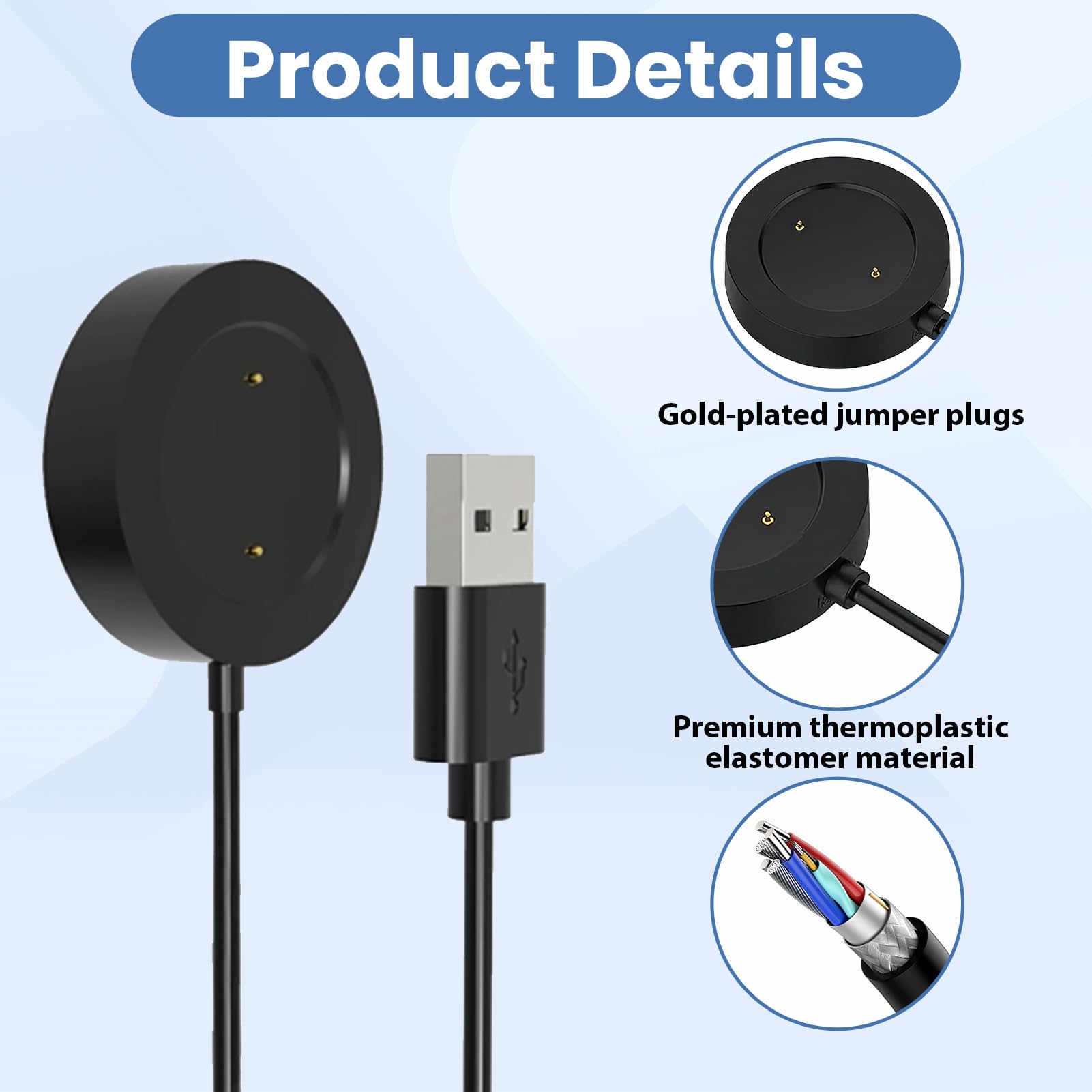 2 sztuki kabla USB do ładowania kompatybilny z Xiaomi Watch S1 / Color Sport / Color2 Active, ładowarka zastępcza, kabel do szybkiego ładowania, magnetyczna ładowarka USB, przenośny kabel do
