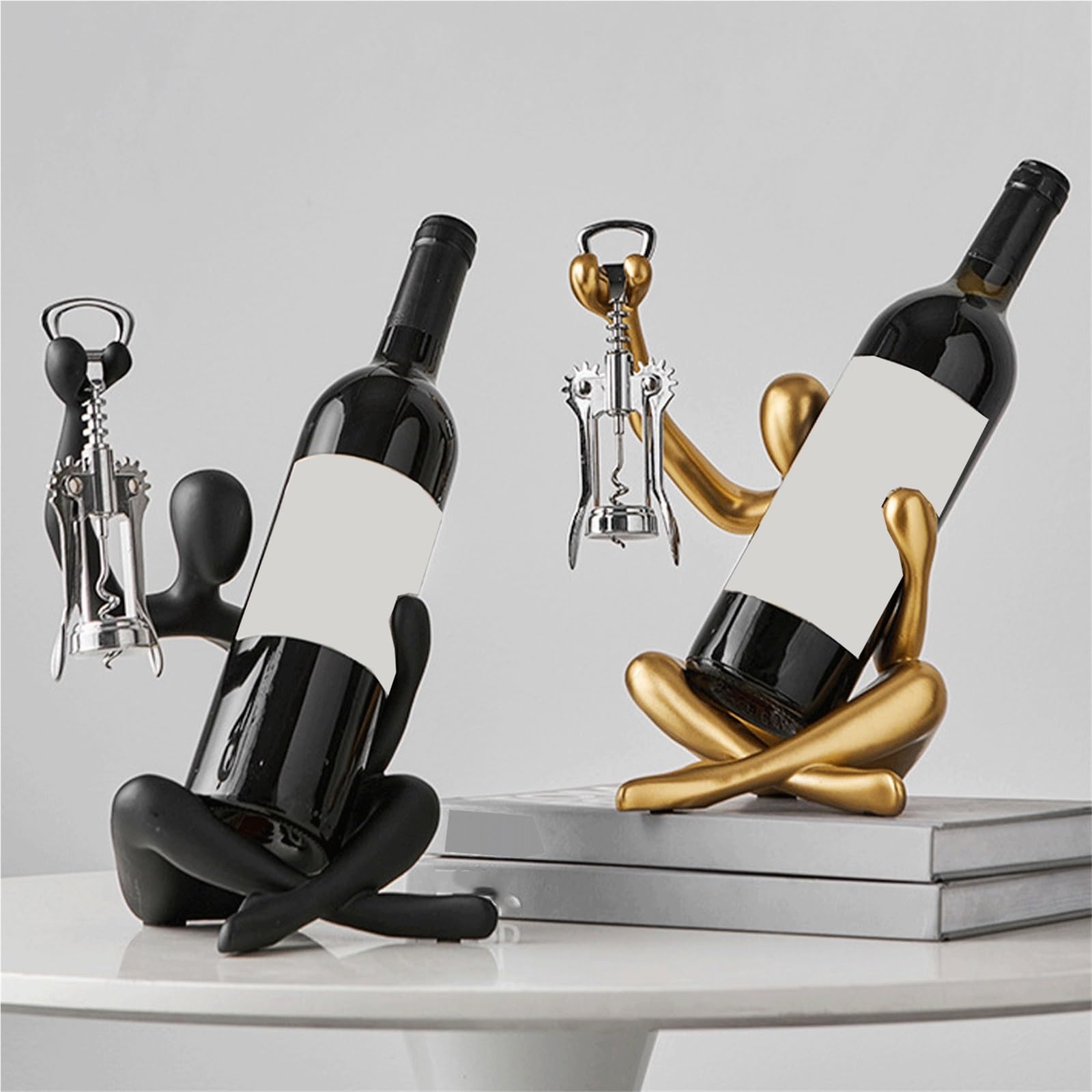 Stojak na wino Figurka z żywicy ażurowa Stojak na wino do jadalni w kuchni Home Bar(Czarny)