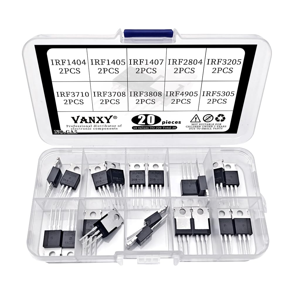 VANXY 10Values*2Pcs=20Pcs MOSFET Transistor TO-220 Kits IRF1404 IRF1405 IRF1407 IRF2804 IRF3205 IRF3710 IRF3708 IRF3808 IRF4905 IRF5305
