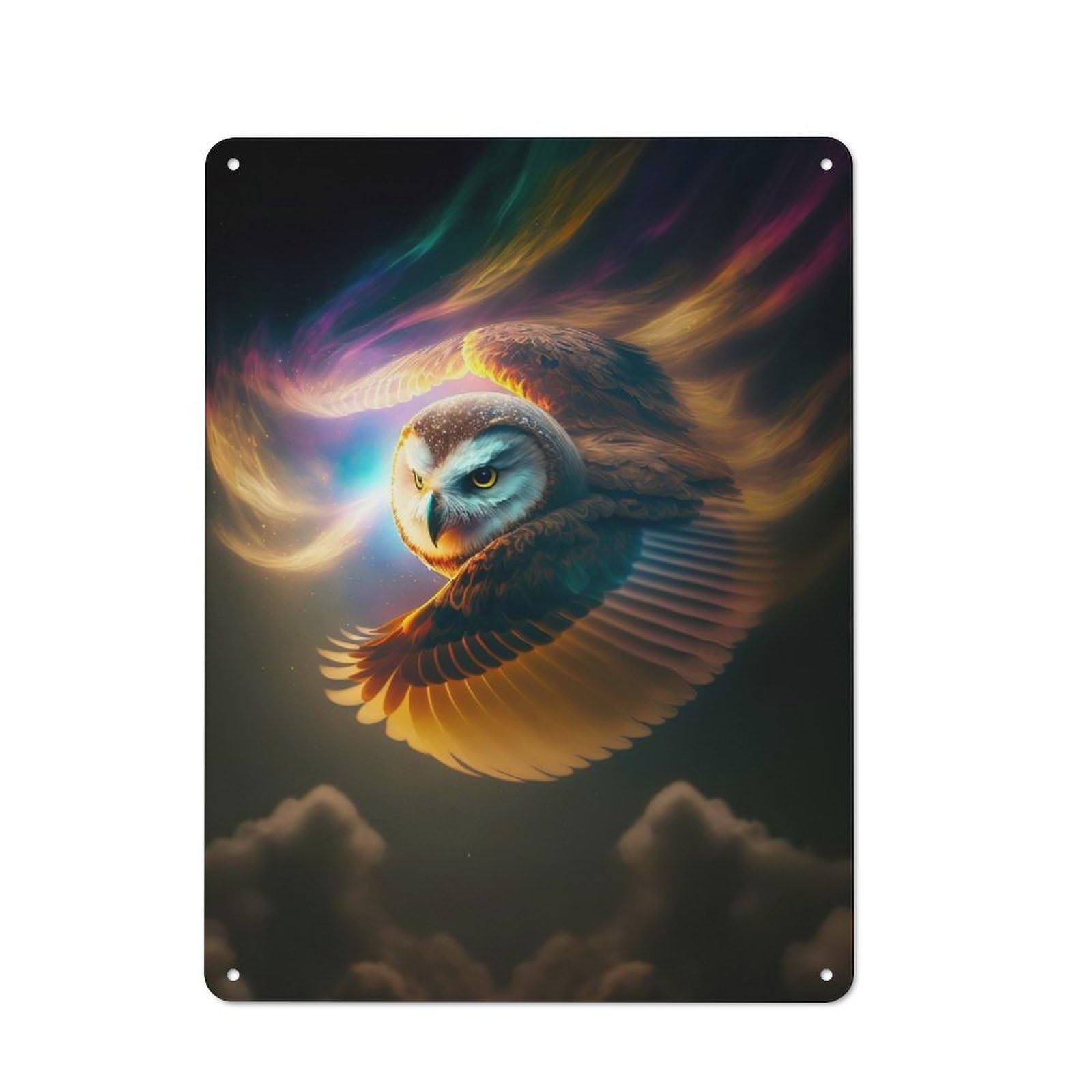 Junmoney Owl In Cosmic Flight 40X30cm Retro Printed Metal Sign With For Workshop Wall, For Vintage Wall Decor Fans, For Themed Room Decoration