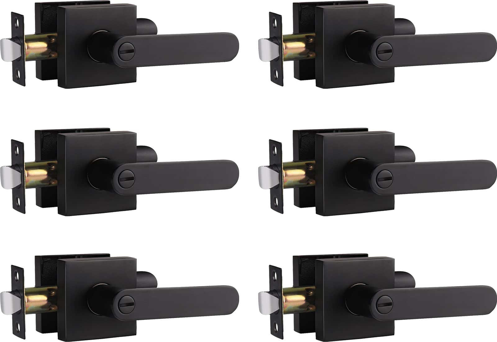 Privacy Door Levers Handle Lockset/Passage Door Lever Handle,Reversible for Right & Left Handed Door,DL03S Privacy-Bath & Bedroom Black HL-DL03S-6piece-BKBK
