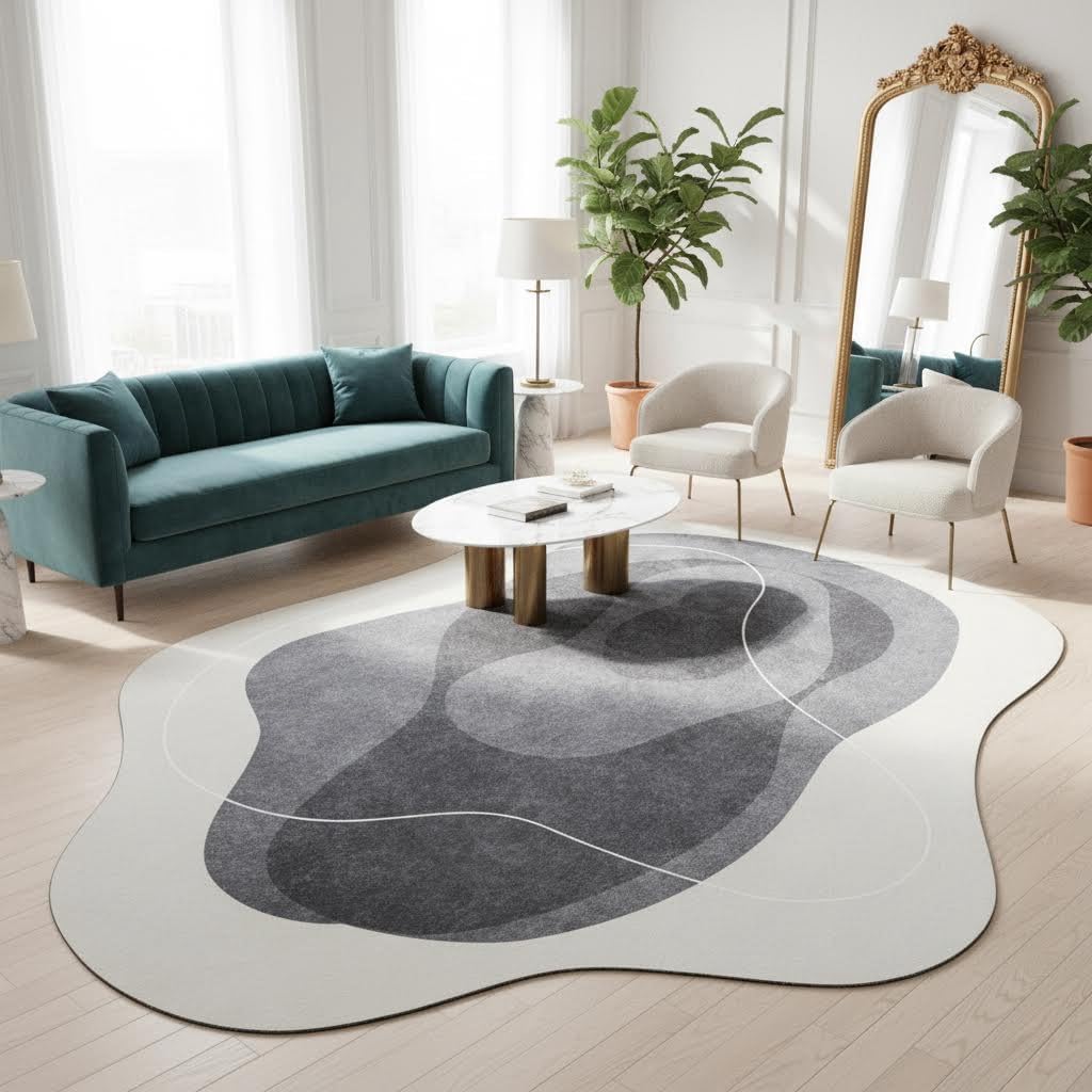 Ultra Soft Irregular Shaped Rug for Living Room Bedroom Diningroom Grey White 2x3 Area Rug Home Office Playroom Contemporary Modern Carpet Washable Kitchen Runners