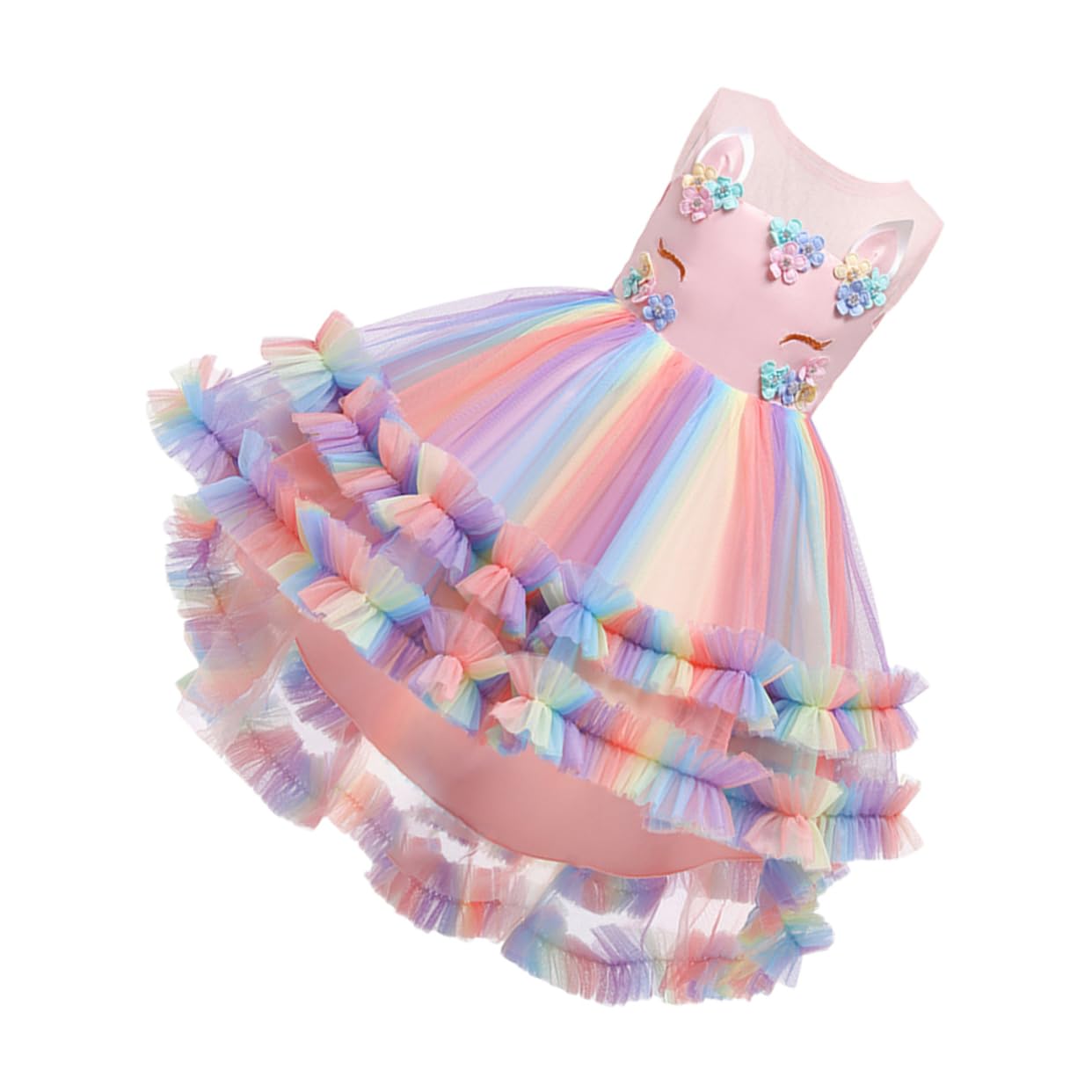 PACKOVE Abito Principessa Unicorno per Bambina, Vestito Rosa in Cotone e Garza, Morbido e Ben Rifinito per Festa e Cerimonia, 130cm