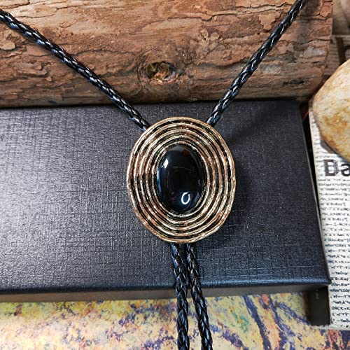 Image of Turquoise Agate Granite BOLO Tie for Men Women Leather Wedding Necklace Western Cowboy Necktie