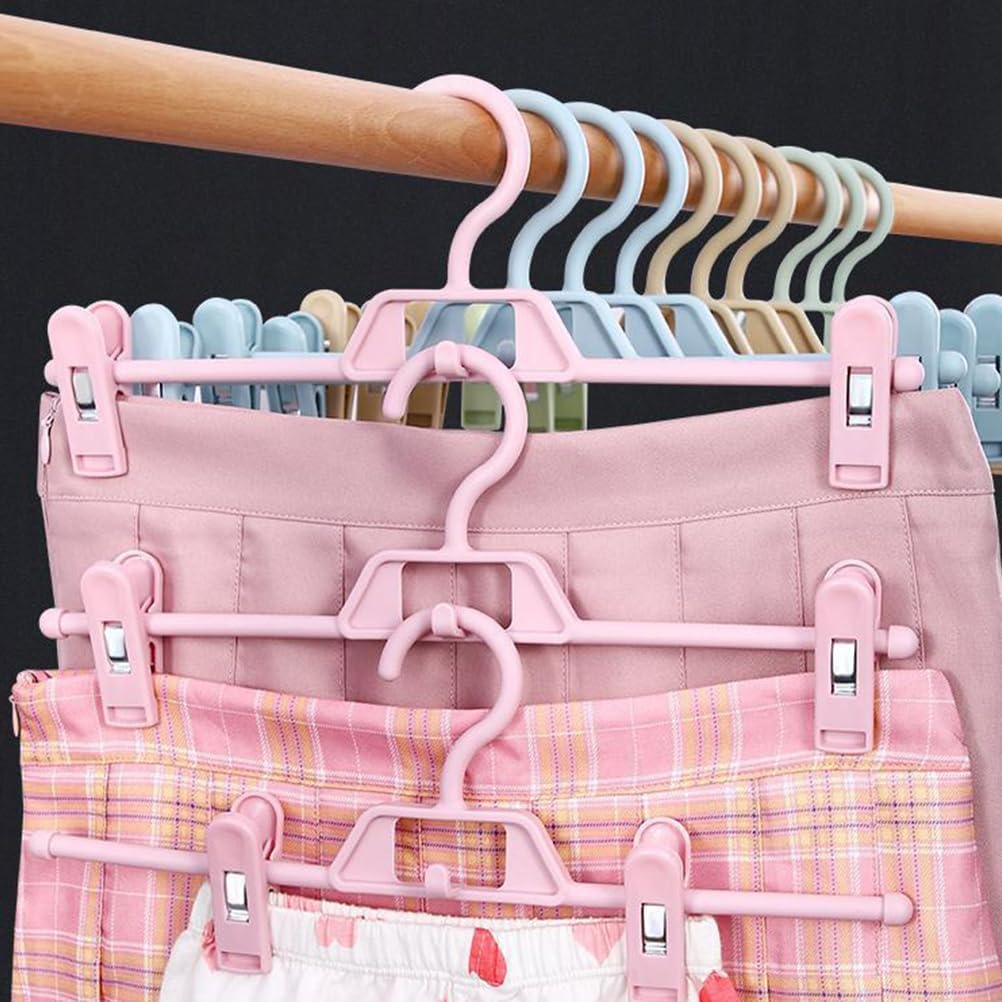 DOITOOL 10 Pack Non-Slip Pants Hangers with Adjustable Clips Plastic Clips for Household Coat and Pants Storage Space Saving Clothes Hangers for Closet and Laundry Organization
