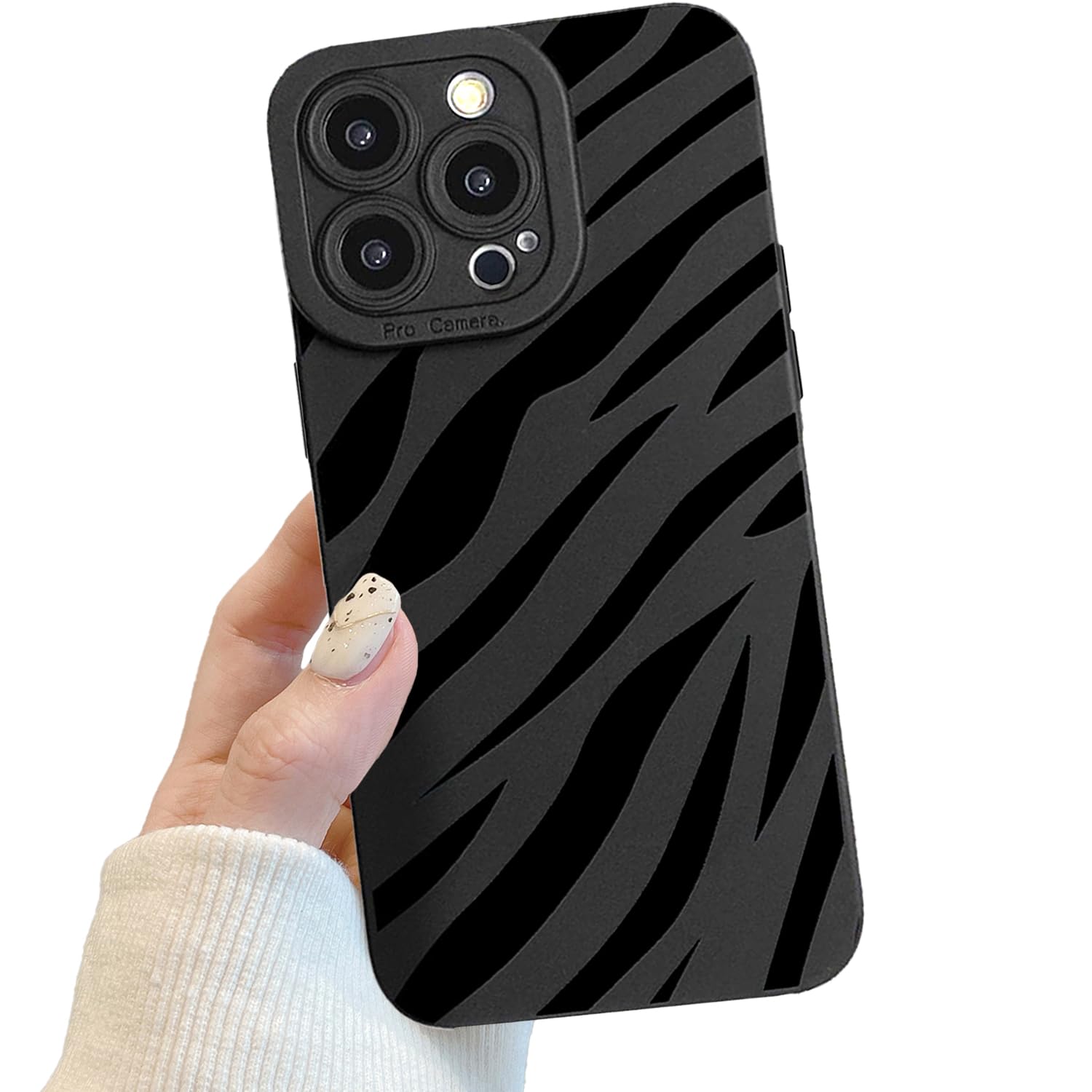 Potok Compatible for iPhone 13 Pro Case, Black Cute Wave Ripple Case Design for Women Girls Soft TPU Slim Profile