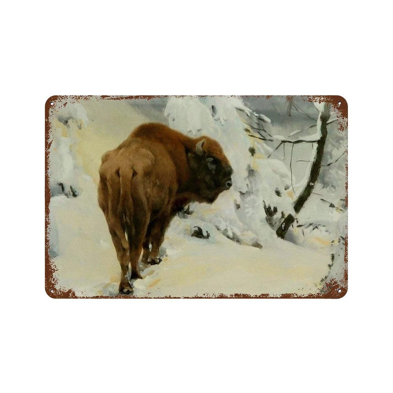 xiaoxiaoshen Buffalo, South Western, Bison, Vintage Painting Large Modern Wall Decor Art Metal Tin Poster Modern Home Decor Art Home Bar Shop Decorations Vintage Sign 20x30cm