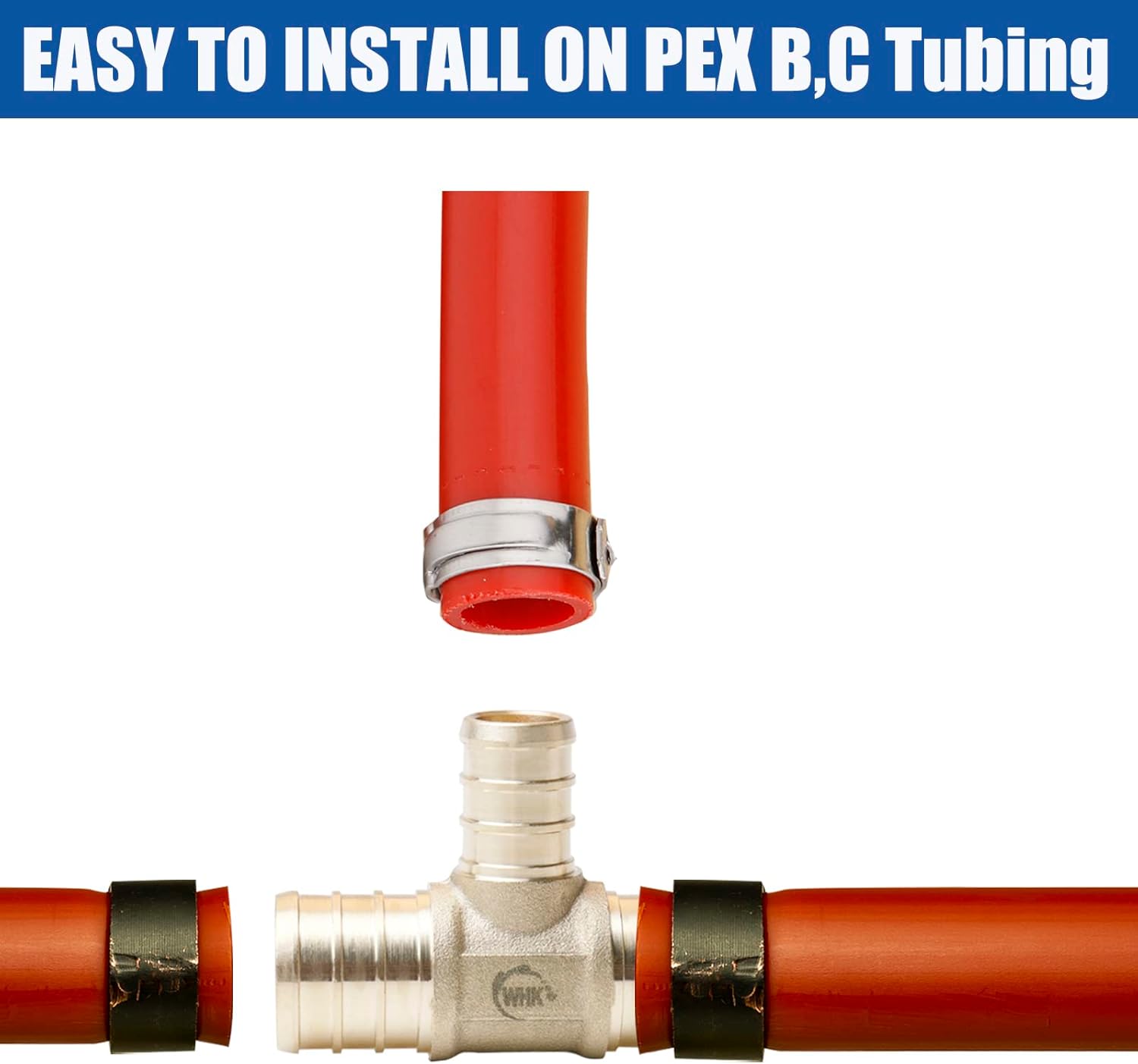 WHK 12 PACK 3/4" X 3/4" X 1/2" PEX Reducing Tee Crimp fittings to apply for Pex B (Lead-Free Brass)