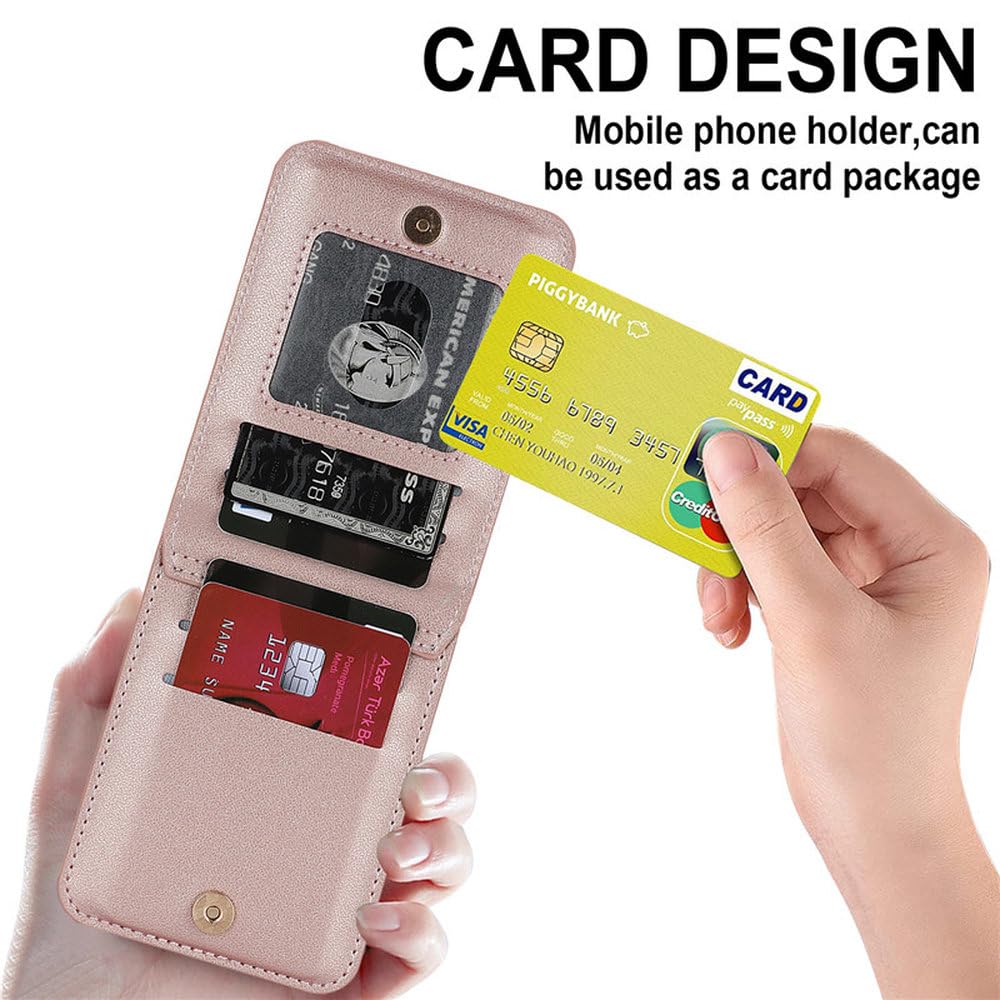 para Samsung Galaxy Z Flip 6 4 5 Z Flip 3 Funda de Lujo con Ranura para Tarjetas, Soporte para teléfono, Billetera con Cremallera, Funda Tipo Bandolera, Funda Plegable, Azul, para Z Flip 3