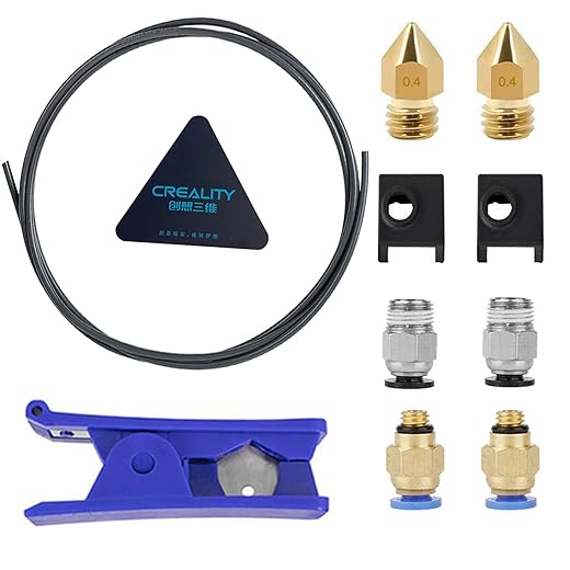 Creality Upgrade 3D Printer Kit with Capricorn Premium XS Bowden Tubing 1M， PTFE Teflon Tube Cutter, Pneumatic Fittings and MK8 Socks and Extra Nozzles for Ender 3/3 Pro/5/Voxelab Aquila