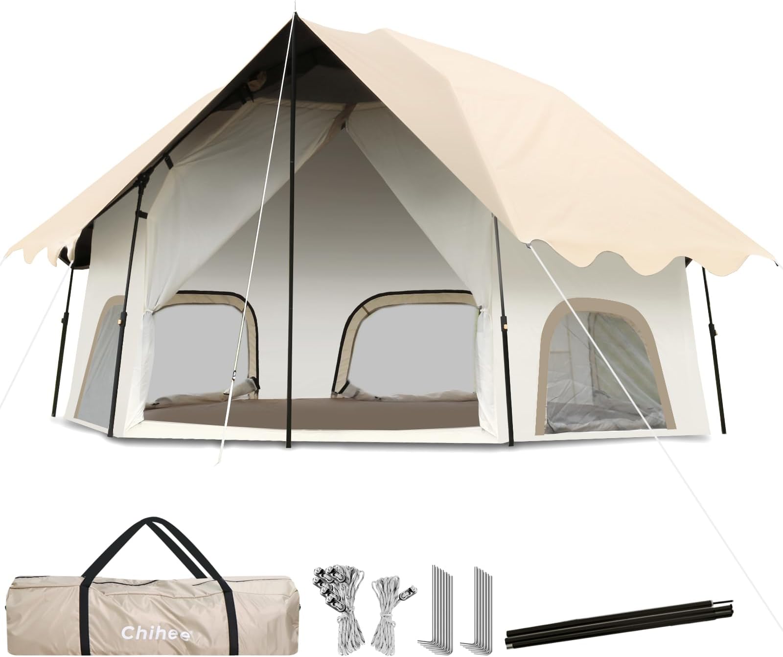 Tente de Camping VEVOR en Toile de Coton Diamètre de 3 m Tente Cloche Imperméable 4 Saisons 3-5 Personnes pour Randonnée Camping Pêche Alpinisme | Leroy Merlin