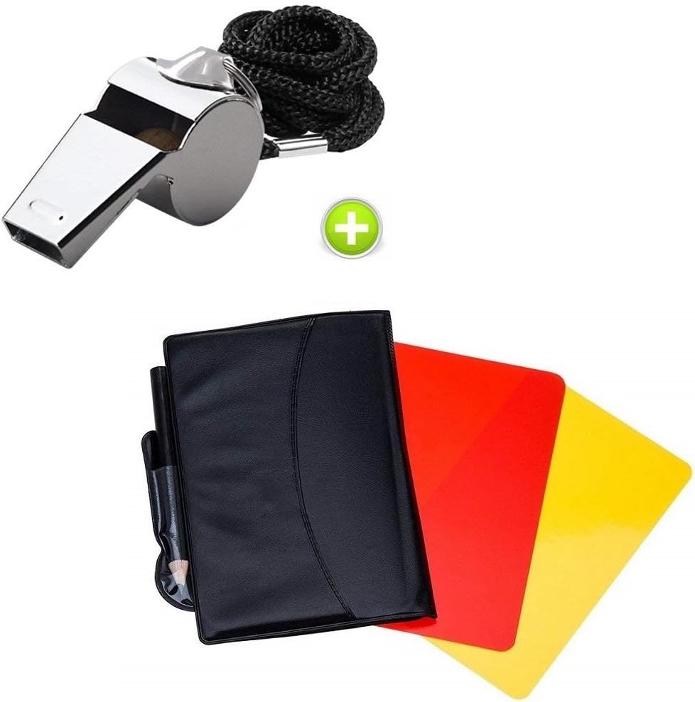 Giveet Metal Whistle with Sports Referee Card Set, Red Yellow Card and Stainless Steel Metal Coach Whistle for Football Basketball Soccer Hockey School