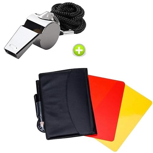 Giveet Metal Whistle with Sports Referee Card Set, Red Yellow Card and Stainless Steel Metal Coach Whistle for Football Basketball Soccer Hockey School - 1pc Metal Whistle + Red Yellow Card Set