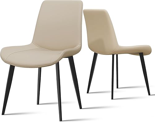 Miniatura 14 de Juego de 4 sillas de comedor, modernas sillas de comedor tapizadas de piel sintética con patas de metal resistentes y respaldo cómodo, sillas