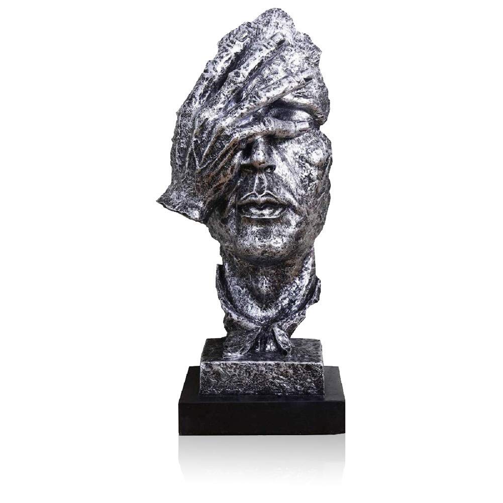 LEPENDOR Abstrakter und kreativer Schreibtisch Dekorationen Die Gesichtsdenker Statue, Handgefertigte Stille Männer Statuen Harz Abstrakte Skulptur Büro Home Decor Figur Geschenk - Kein See, Silber