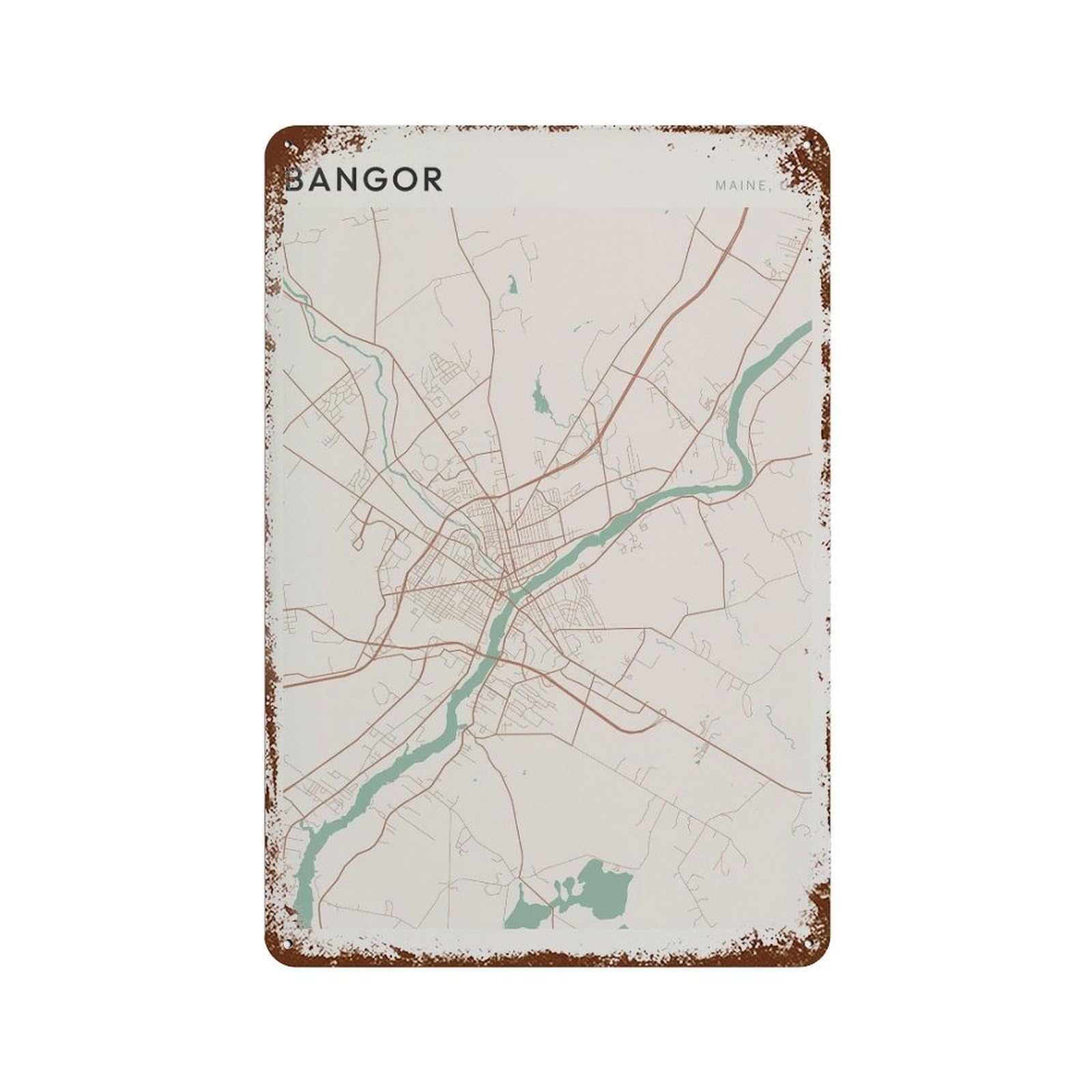 xiaoxiaoshen Bangor Map Maine Travel Gift Scandi (2) Wall Decor Art Metal Tin Poster Modern Home Decor Art Home Bar Shop Decorations Vintage Sign 30x20cm