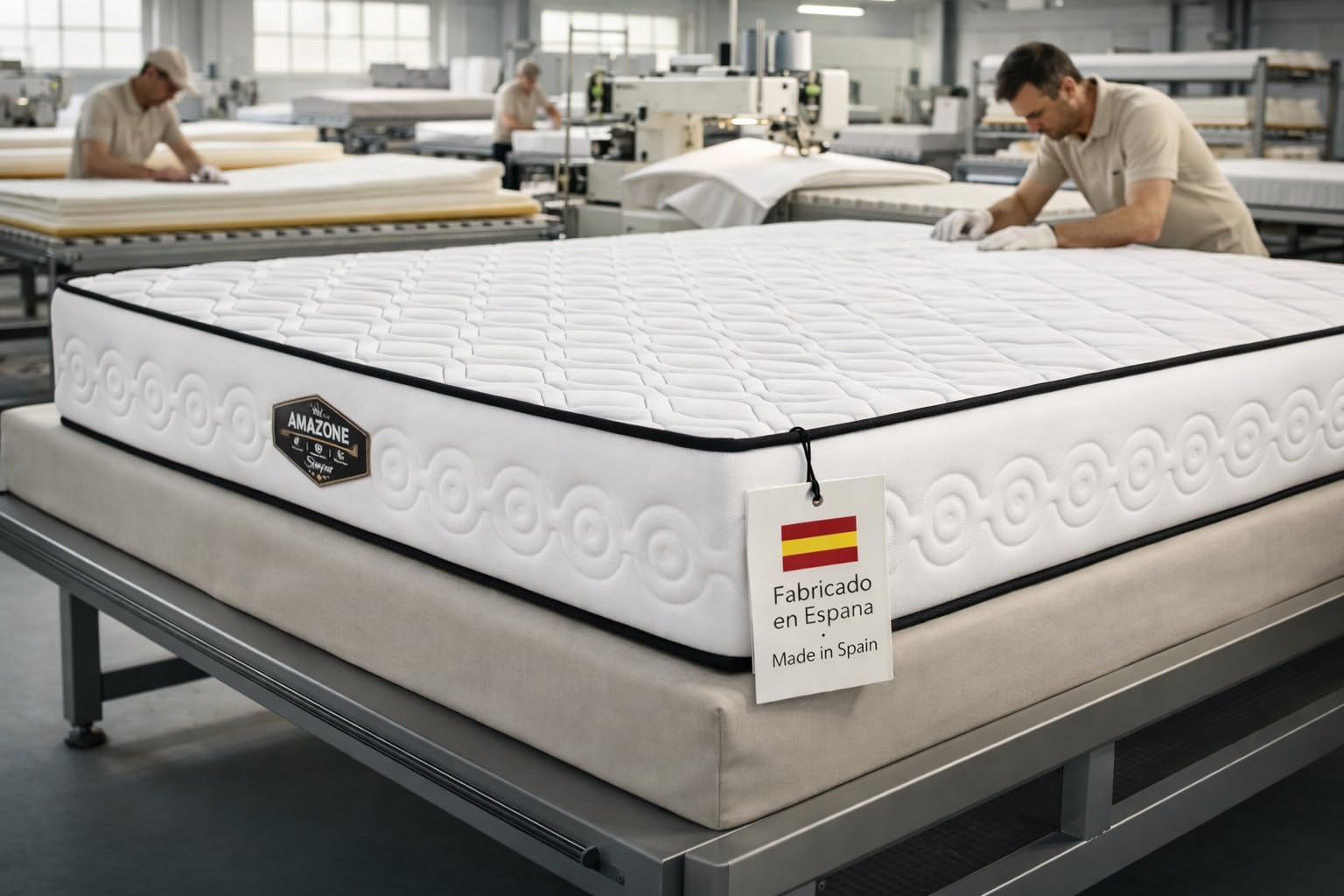 SIMPUR Colchón Amazone de muelles ensacados 150x190, +/-30cm de Altura, firmeza Media Alta, Independencia de lechos, Transpirable, Acolchado Premium y diseño Elegante, Fabricado en España