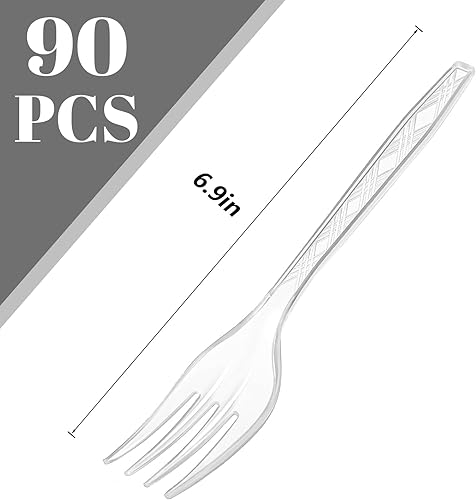Miniatura 2 de HAKSEN 90 tenedores de plástico a granel, utensilios de plástico transparente, tenedores desechables para fiestas, bodas, campamentos, picnic