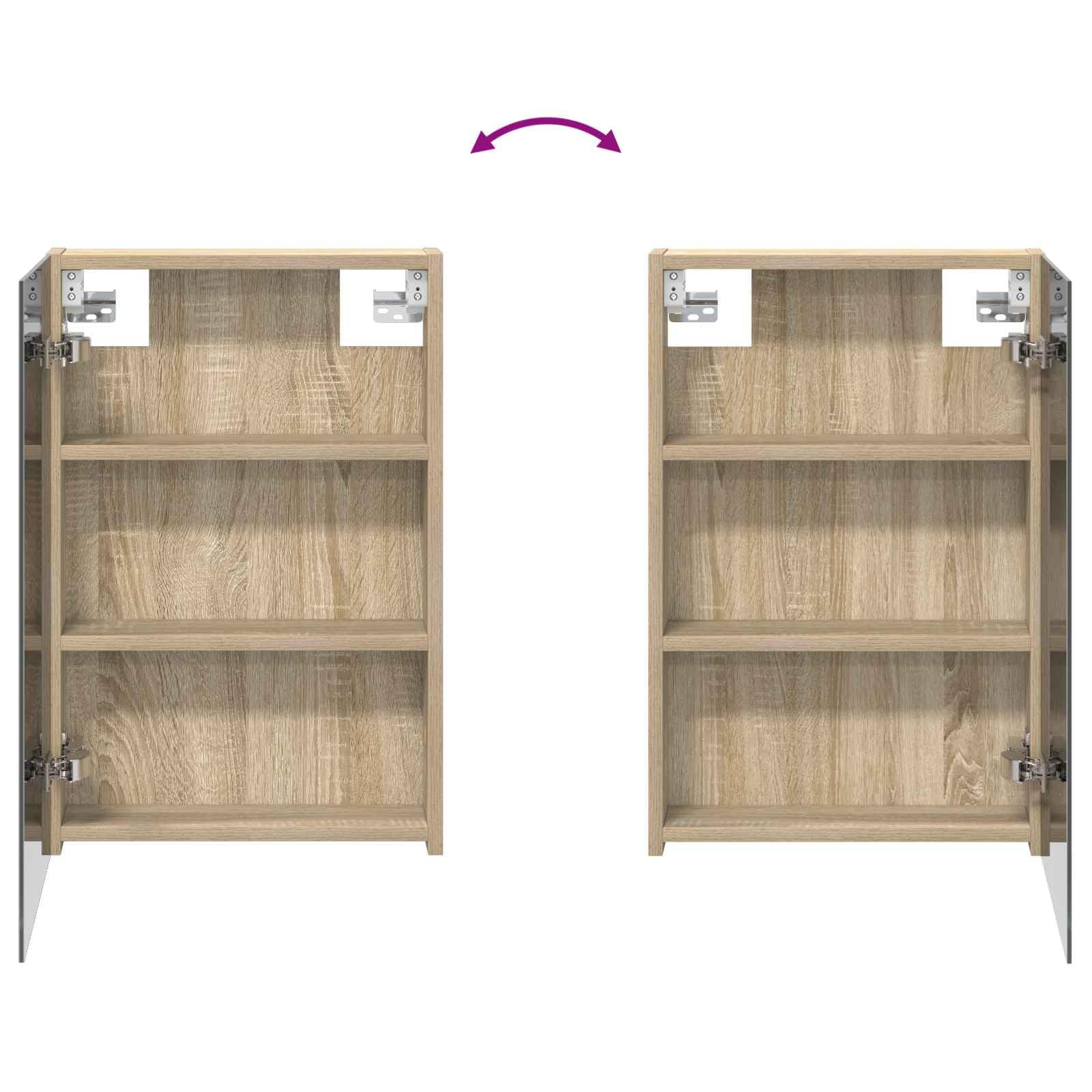 Armadietto da bagno a specchio in rovere Sonoma, 40 x 10,5 x 60,5 cm, da appendere alla parete, con specchio bidirezionale, 2 ripiani, porta, spazio per lavandino, bagno, WC degli ospiti
