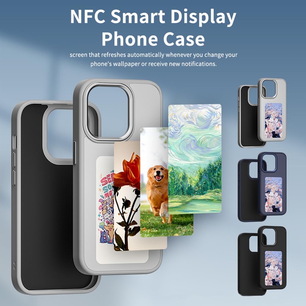 QSM E-Ink - Custodia per iPhone 15, con proiezione fotografica intelligente, personalizzata, per visualizzare istantaneamente le foto sullo schermo dell'inchiostro, cover posteriore per personalizzare