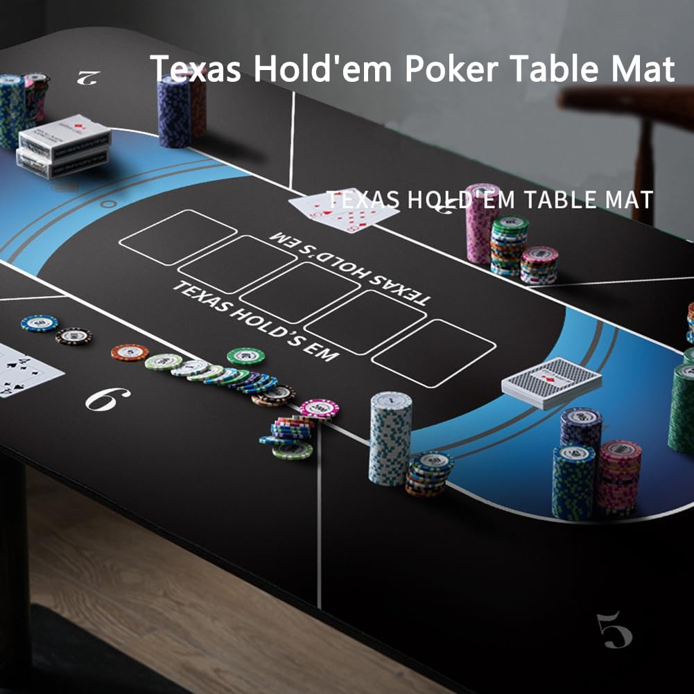 Poker mat Poker Mat Poker Table Top, Texas Hold'em Poker Mat Up to 6 Players,Poker Table Mat Layout with Storage Bag for Poker Games(Black 10 Players,1.8 x 0.9 M)