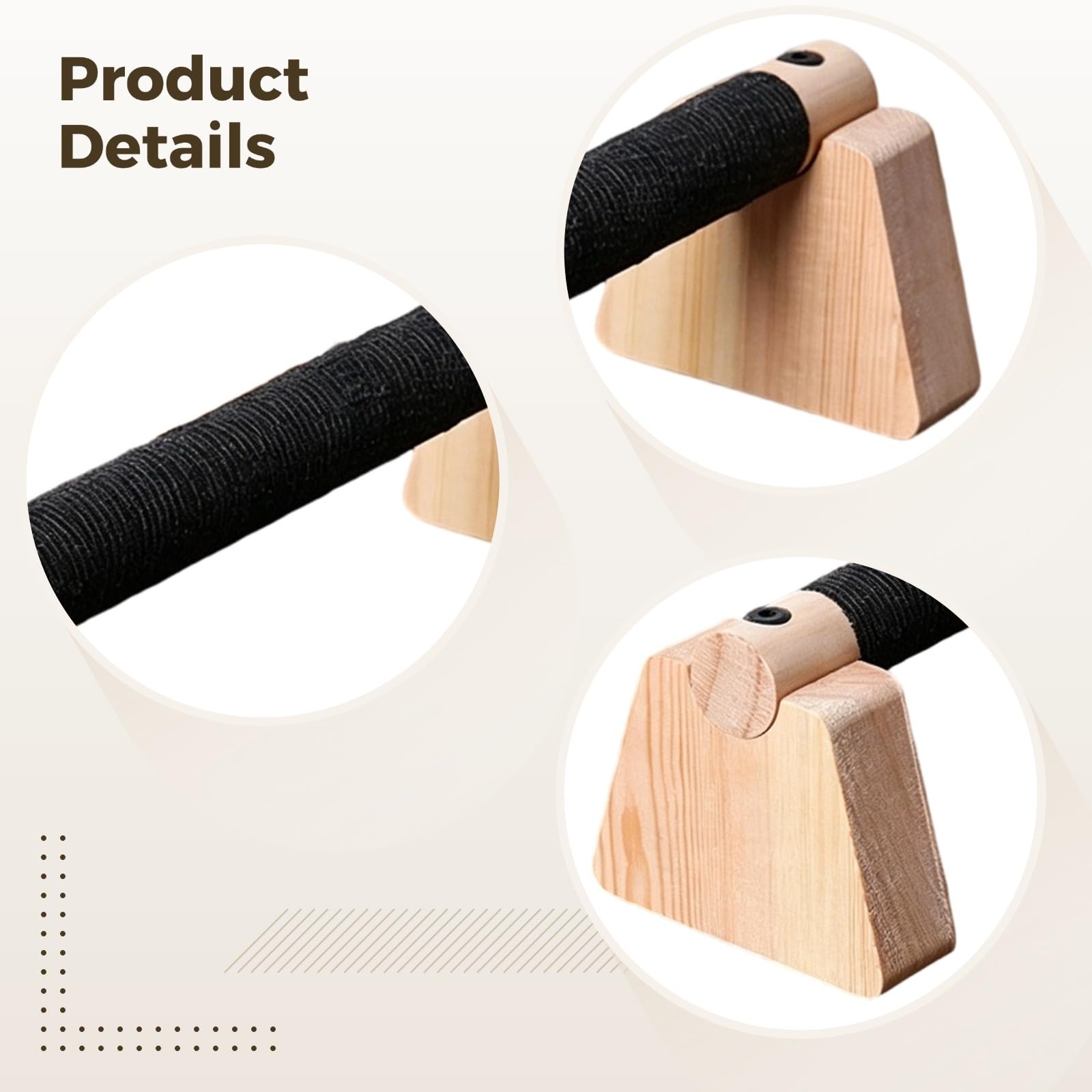 2 szt. drewniana podpórka push-up, 9,8 x 1,2 cala lite drewno do treningu siłowego, z uchwytem, antypoślizgowym uchwytem i trójkątną podstawą podpierającą, do L-sit, dipów, ćwiczeń rdzeniowych