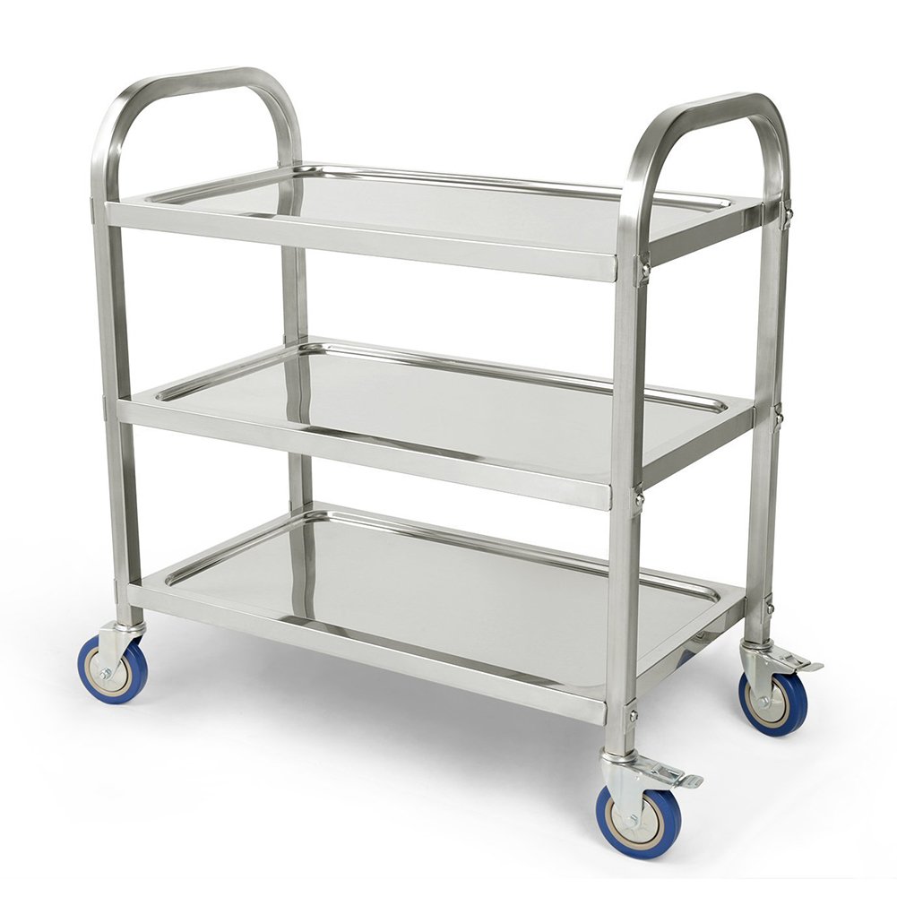 MAYMA Carrello a mano a 3 ripiani, carrello da cucina in acciaio inox, portaoggetti carrello con ruote, carrello di servizio da cucina, ristorante, cucina, 95 x 55 x 95 cm