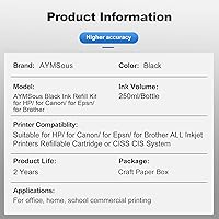 Vista 3 de Kit de tinta de repuesto universal de tinta negra, tinta de tinte, 8.5 fl oz, funciona para impresoras Canon HP Epsn Brother Injet, cartucho