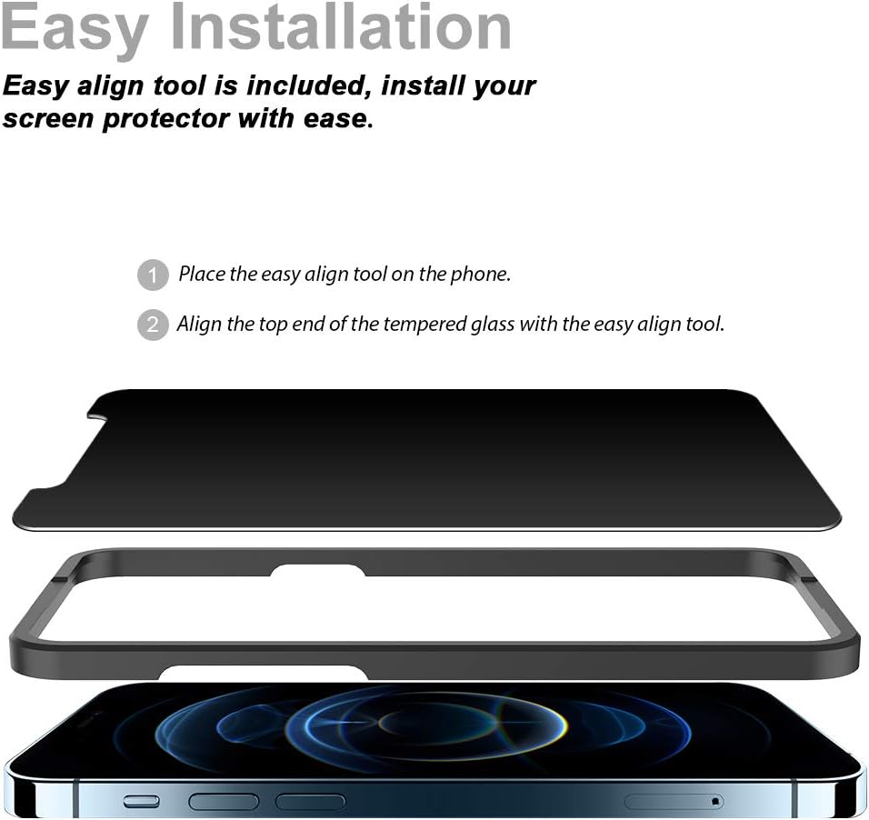 TAURI [2+2 Pack Compatible with iPhone 12 Pro Max Privacy Screen Protector 6.7 inch 2 Pack and Camera Lens Protector 2 Pack, Anti Spy Tempered Glass Easy Installation Frame Bubble Free