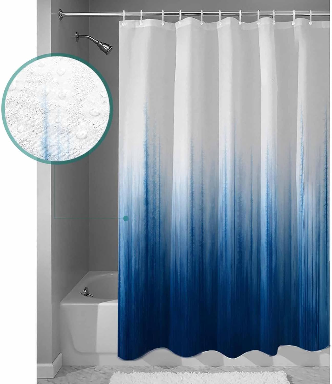 72x78 Inch Shower Curtain Blue Ombre Stripe Bathroom Decor, Waterproof Fabric Bathtub Bath Curtains Decorative Abstract Art Gradient Watercolor Extra Long Shower Curtain Set with Hooks