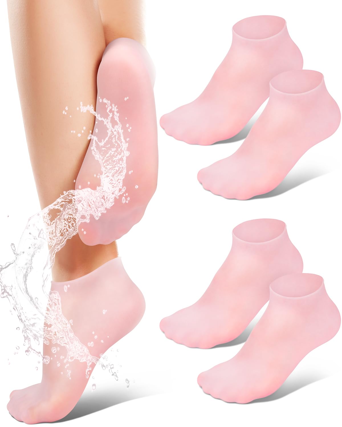 Golbylicc Silicone Moisturizing Socks for Women Dry Cracked Feet, Soft Gel Rubber Socks, Women Foot Care Spa Pedicure Silicone Socks for Cracked Heel