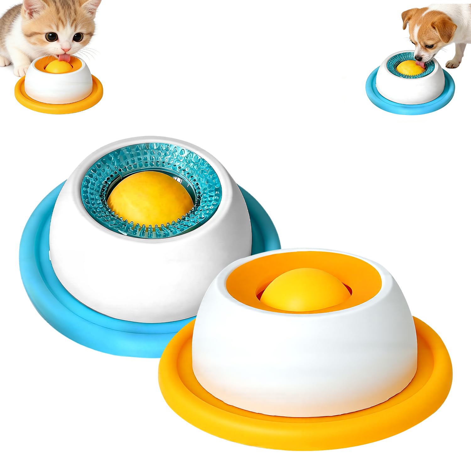Lick Bowl für Hunde, 2 Stück Schleckball Hund, Hundelickspielzeug, Leckmatte Hund, Schleckball Leckball für Hunde, Leckt Futternapf mit Integrierter Drehkugel, für Hunde Katzen Welpen