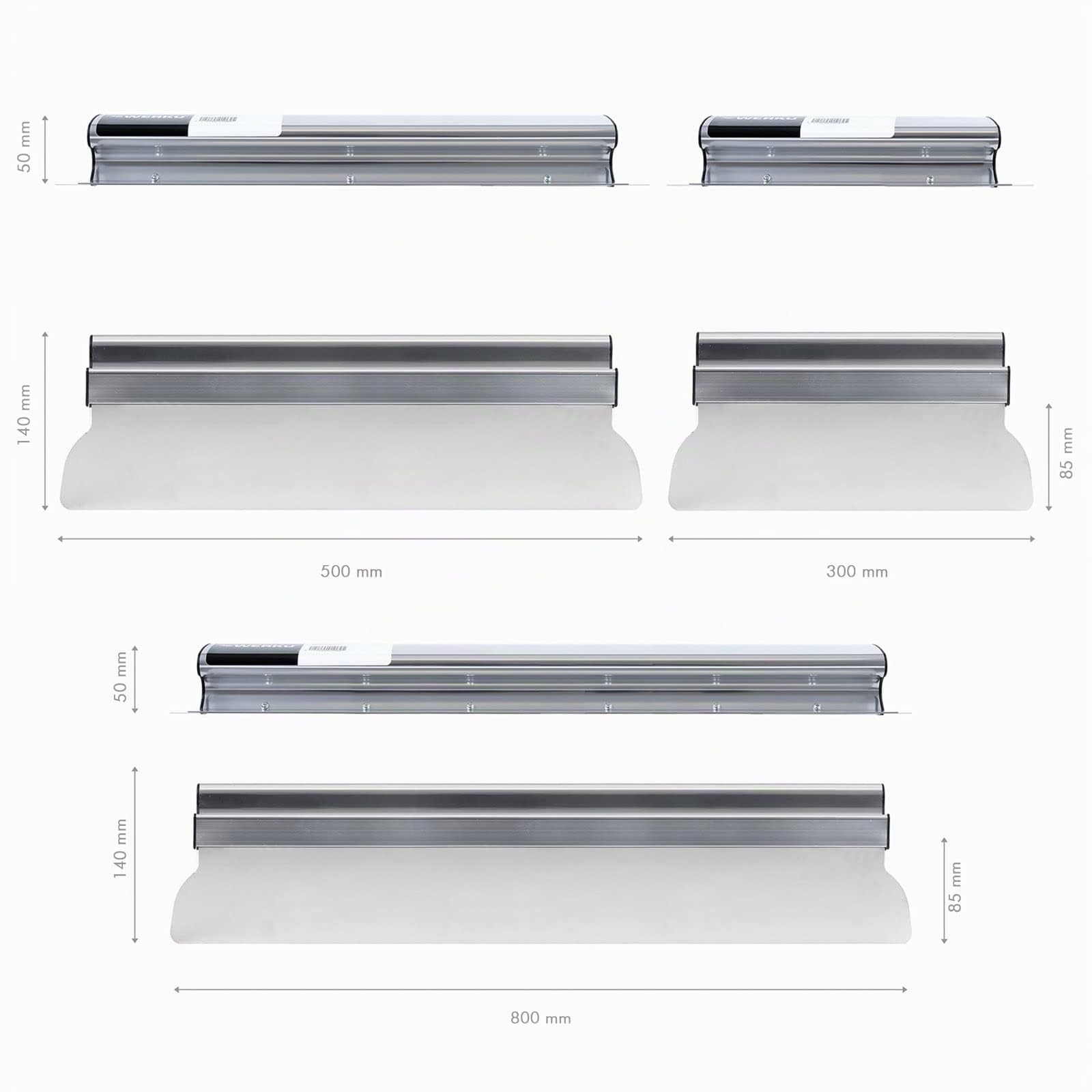 Werku WK602540, Jeu Couteaux Enduire Manche Extensible, Qualité Professionnelle, Longueur 300-500-800 mm, Comprend Étui, Manche Extensible et Tête Support