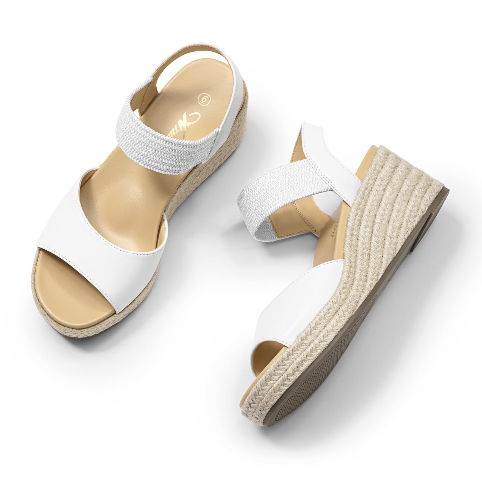 Athlefit Women's Espadrille Platform Wedge Sandals Comfortable Casual Elastic Strap Open Toe Sandals with Arch Support for Summer Work Vacation — view 6