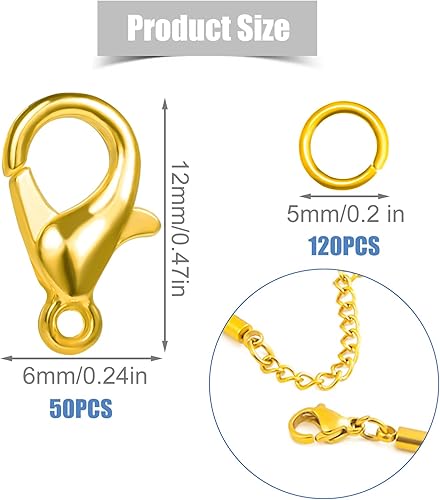 Miniatura 2 de 50 piezas de cierre de langosta y 120 anillos de salto abiertos, conectores de pulsera de joyería, cierre de collar, brazalete, anillos de salto