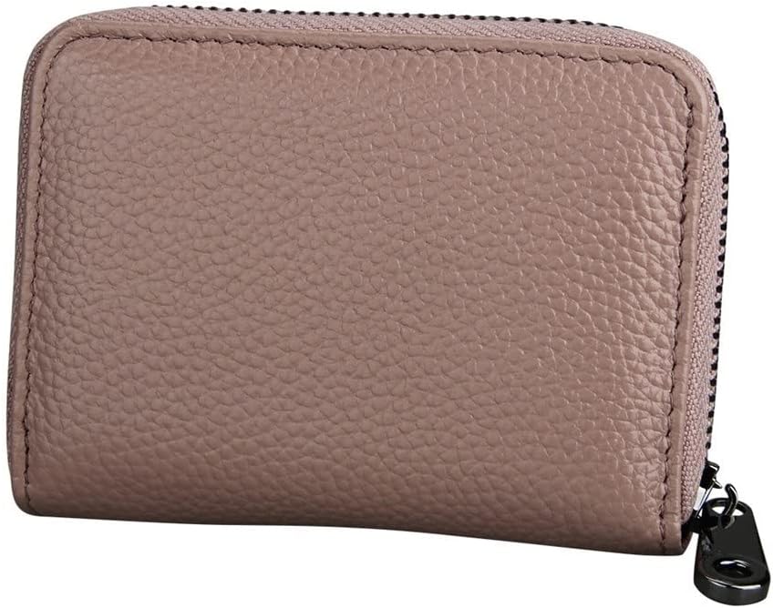 Genuine Leather Card Case Women's Bus Card Holder Men's Card Bag Zipper ID Package，A-As Shown in The Picture