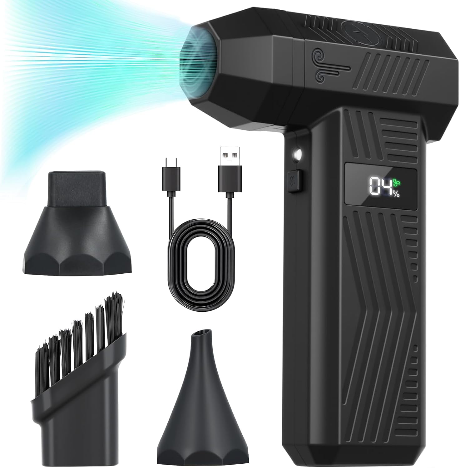 Compressed Air Duster 120000RPM Super Power Electric Air Duster,4 Gear Adjustable Mini Dust Blower with LED Display & 4 Nozzles Rechargeable Leaf Blower Air Blower for Keyboard PC Car Home Cleaning