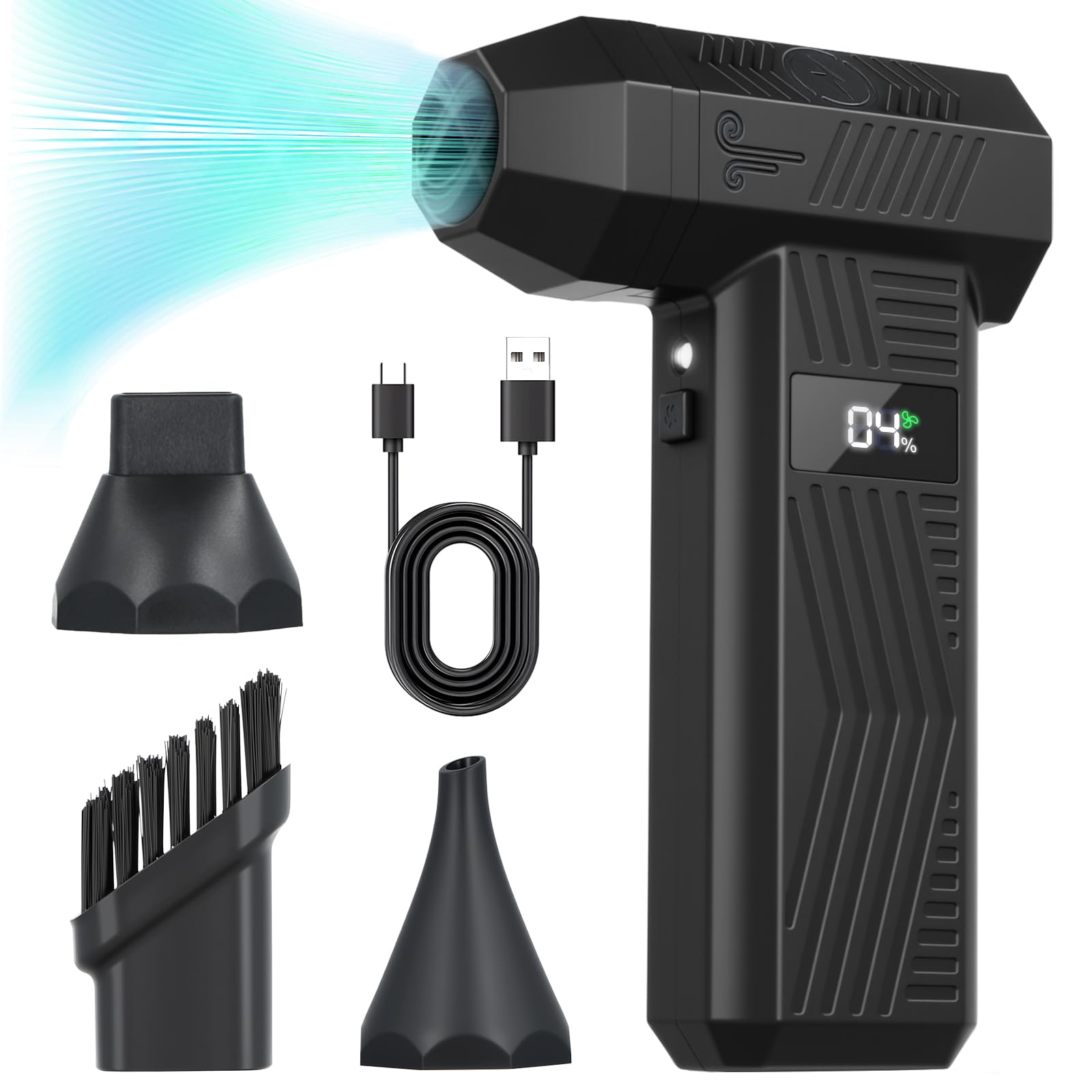 Longzhuo computer soffiatore elettrico, 200.000 giri al minuto, 4 velocità ​​ Eliminatore di polvere turbo ventilatore, adatto per computer, tastiere, automobili e pulizia domestica