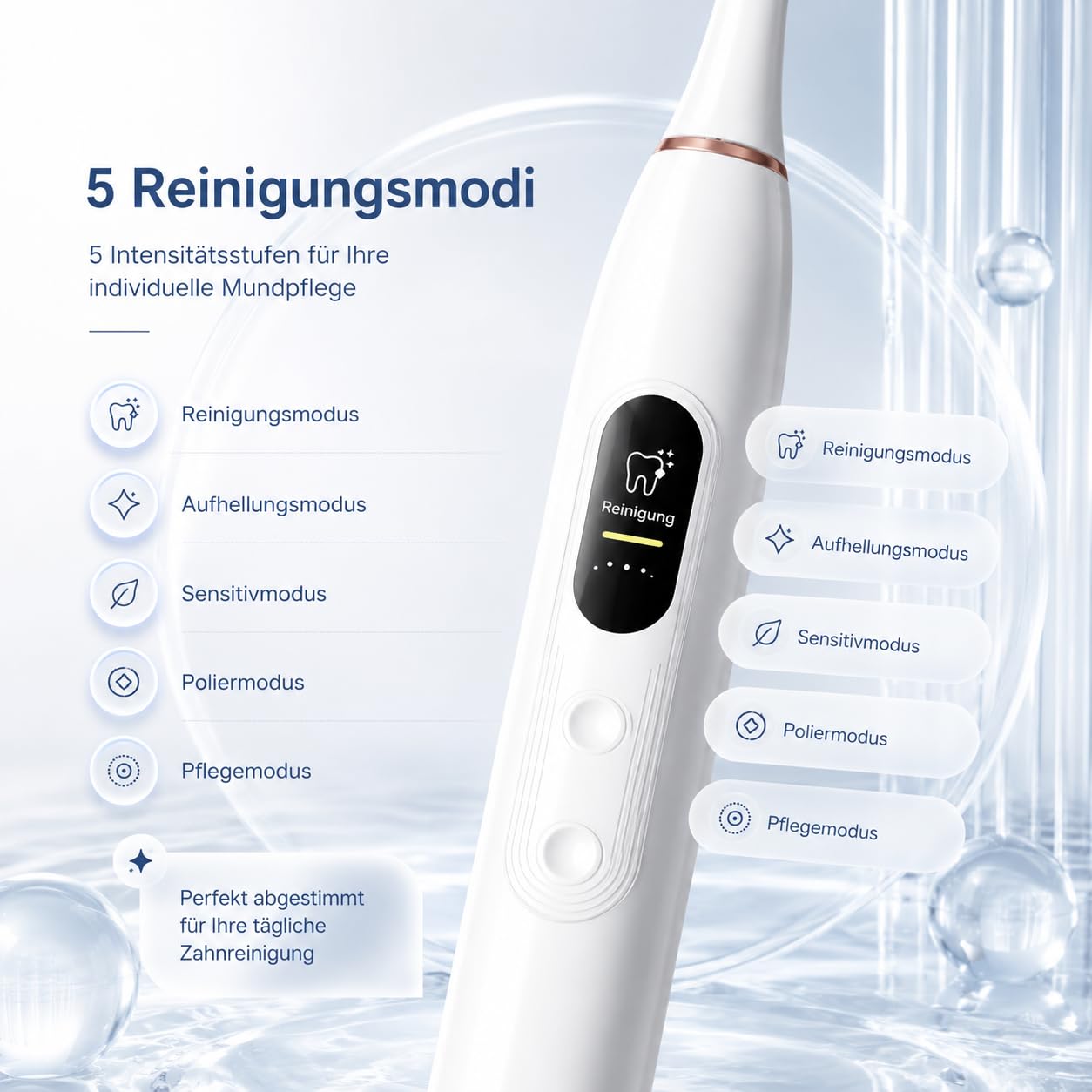 ProSonic V1 ProSonic V1 Elektrische Zahnbürste Mondscheinweiß mit Hochfrequenter Vibration für Tägliche Mundpflege (Mondscheinweiß)