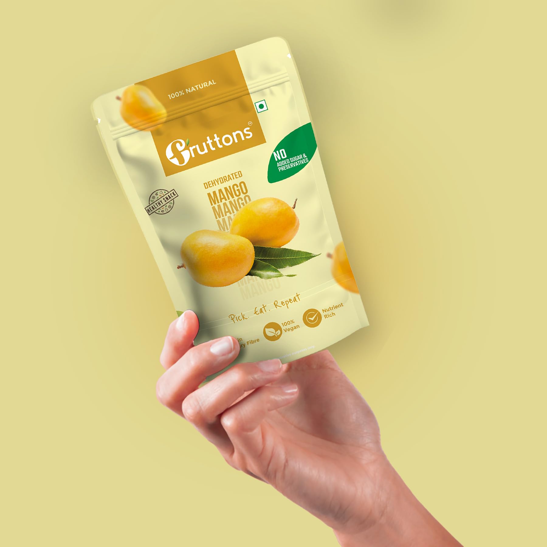 Fruttons Dehydrated Mango | No Added Sugar | Preservative Free | Natural Dried Mango Fruit | Healthy Vegan Snack | 50g Pack of 2 - Image 4 thumbnail