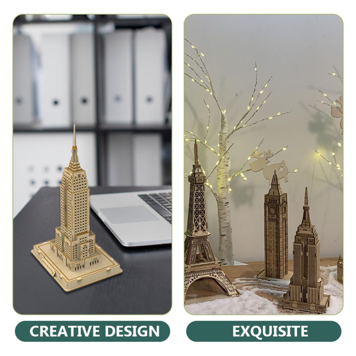 Puzzle 3D en Bois Fait Main pour Garçon et Filles, Modèle Célèbre Gratte-Ciel en Bois de Tilleul, Éducatif et Exercice de Motricité, Présent et Décoration Unique
