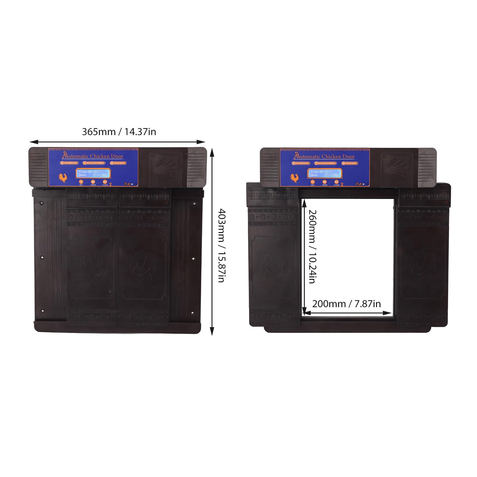 Apriporta automatico per polli, Display a LED Porta automatica per polli con timer, Apriporta automatico per pollaio completamente in plastica Porta migliorata con resistenza all'acqua(Marrone scuro