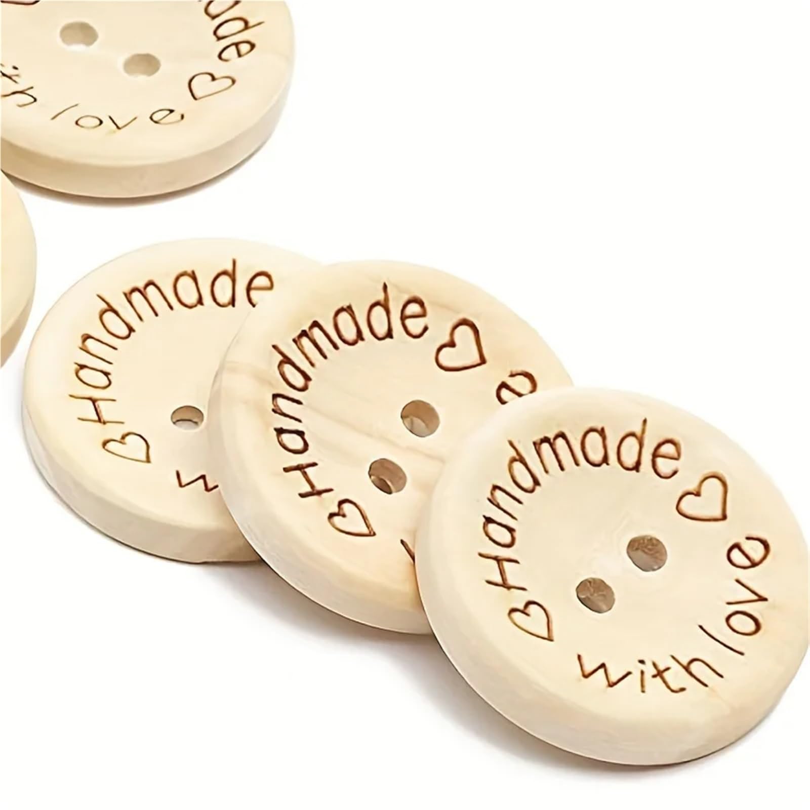 150 bonitos botones de madera con 2 agujeros para coser y accesorios de ropa (con amor, 20 mm)