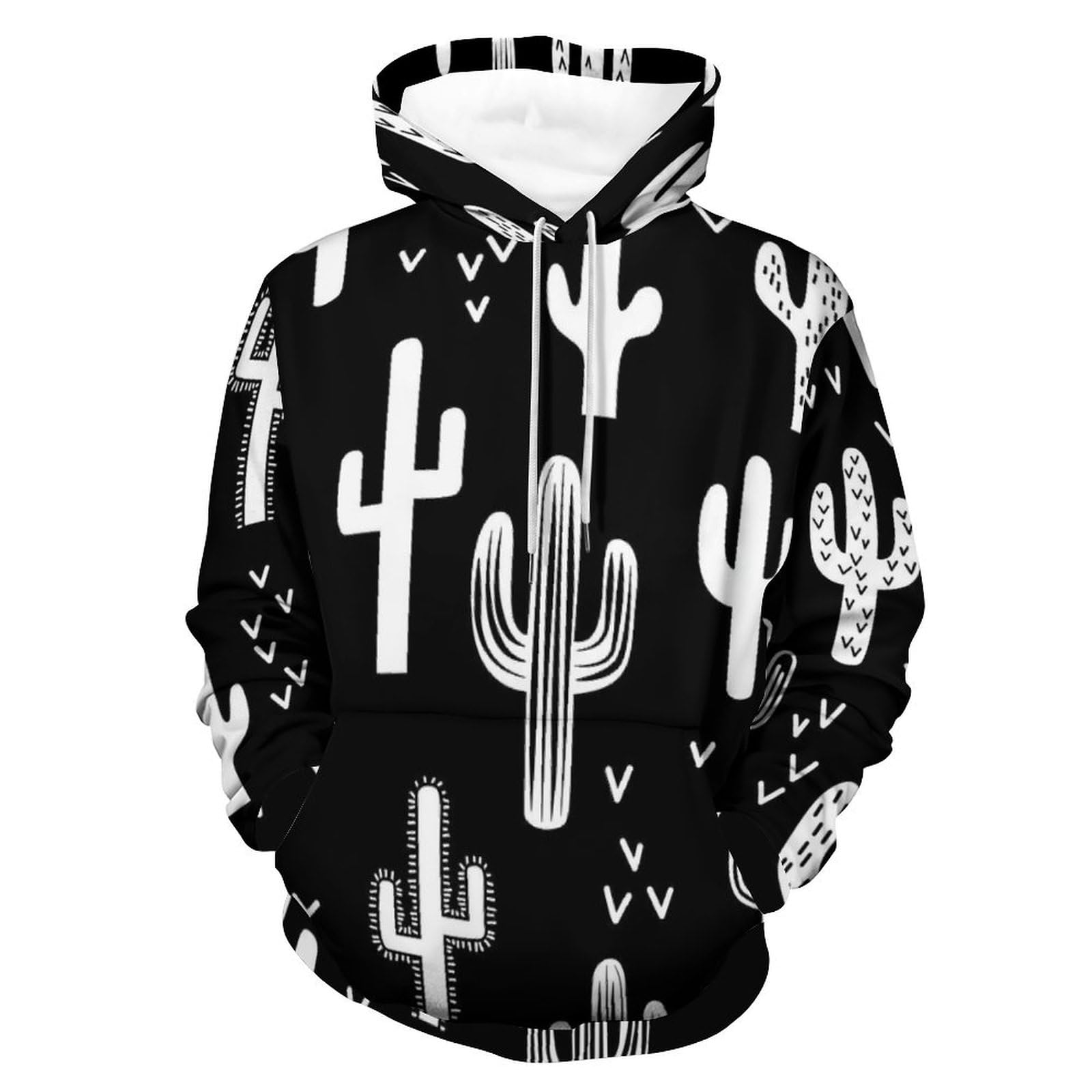 Sweatshirt pull imprimé cactus contrasté avec capuche ajustable pour l'hiver - 8