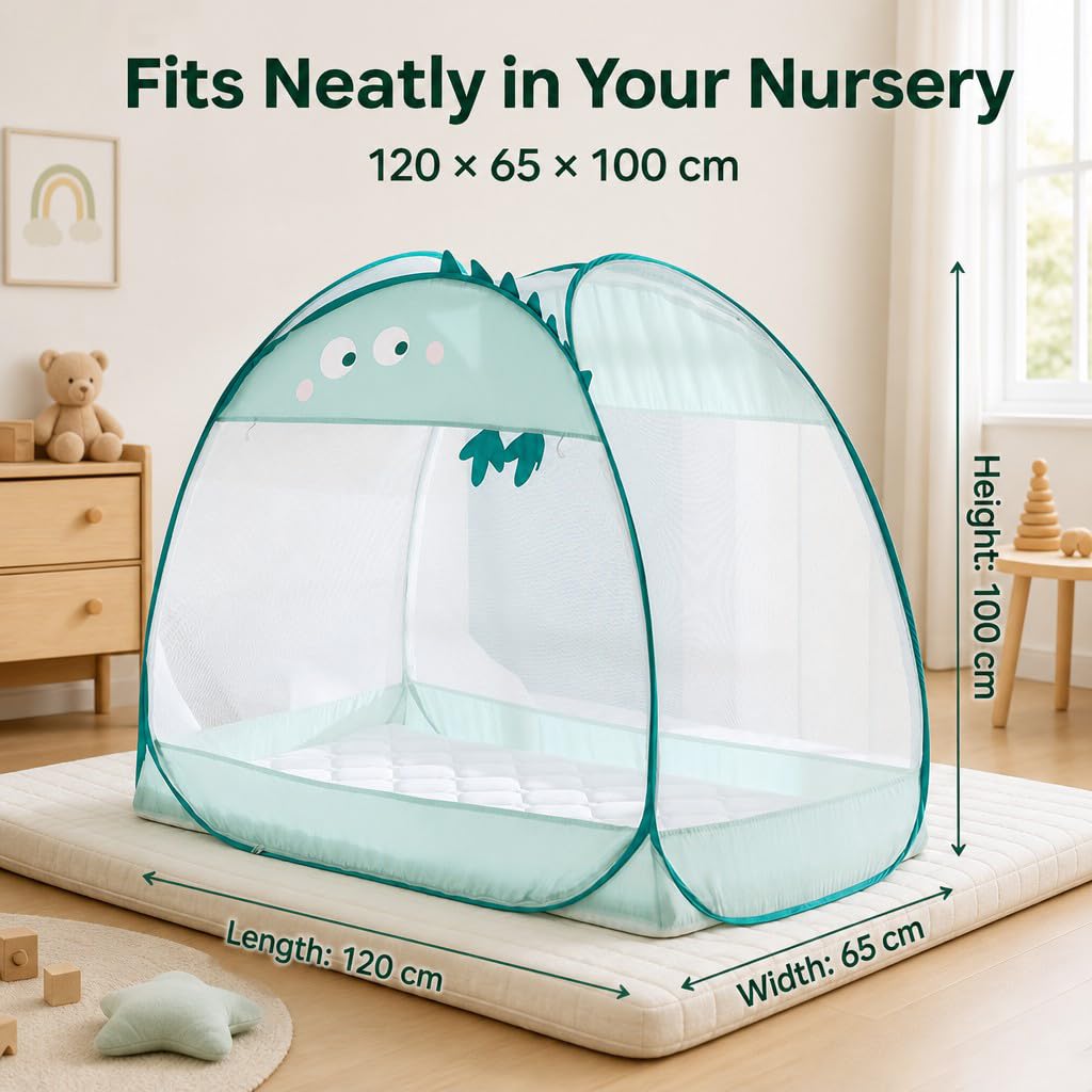 Liemuao Moustiquaire Pop Up pour Lit bébé, 120x65x100 cm, Installation Facile Tente de Lit Dôme avec Double Porte Fermeture éclair, Portable et Pliable pour Camping et Chambre (Lapin)