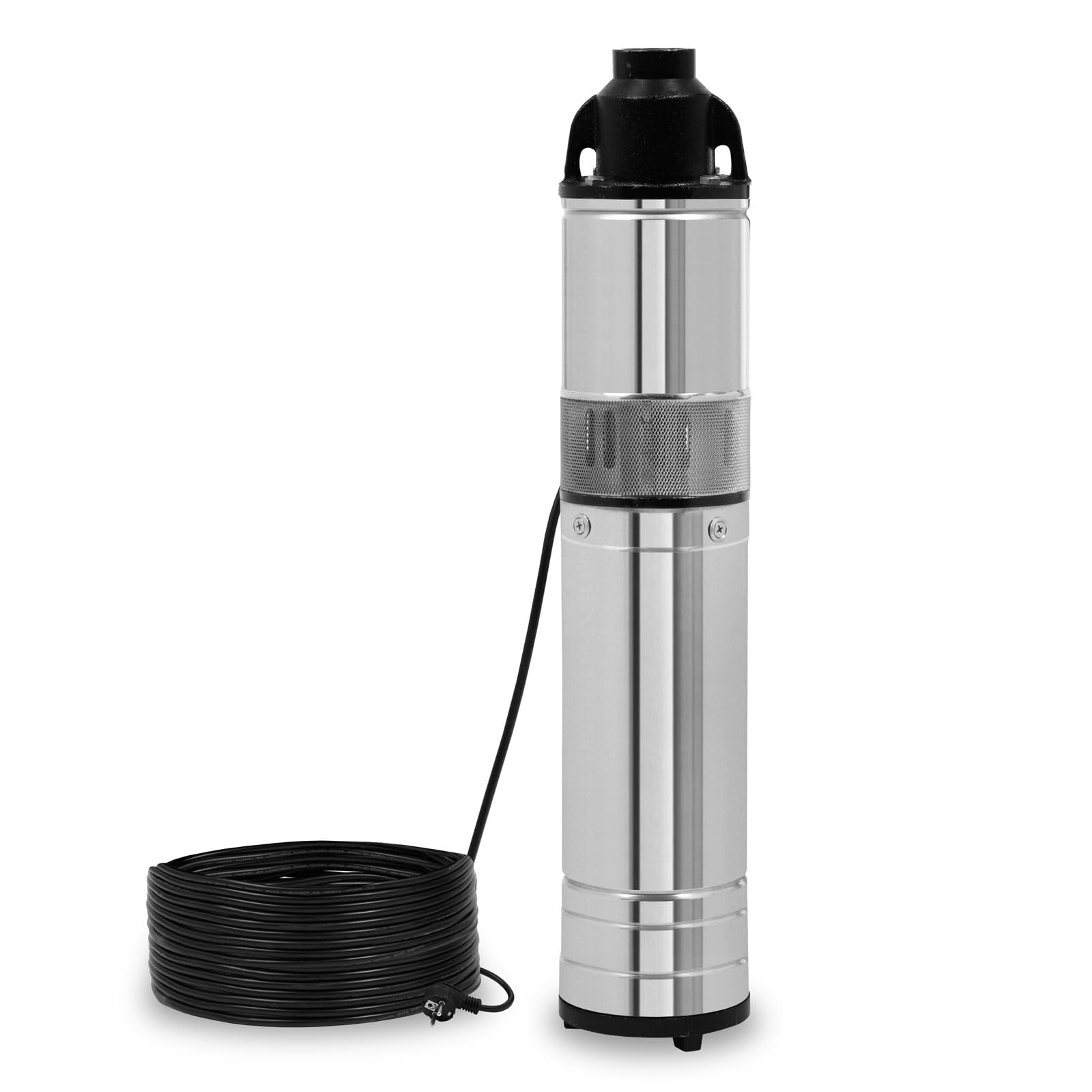 EBERTH 4" Tiefbrunnenpumpe Brunnenpumpe aus rostfreiem Edelstahl, Elektrisch 550W, Durchmesser 4 Zoll (10cm), Anschlussgewinde 1 1/4 Zoll, Stromkabel 15m, Arbeitstiefe max. 15m, mit Schmutzsieb