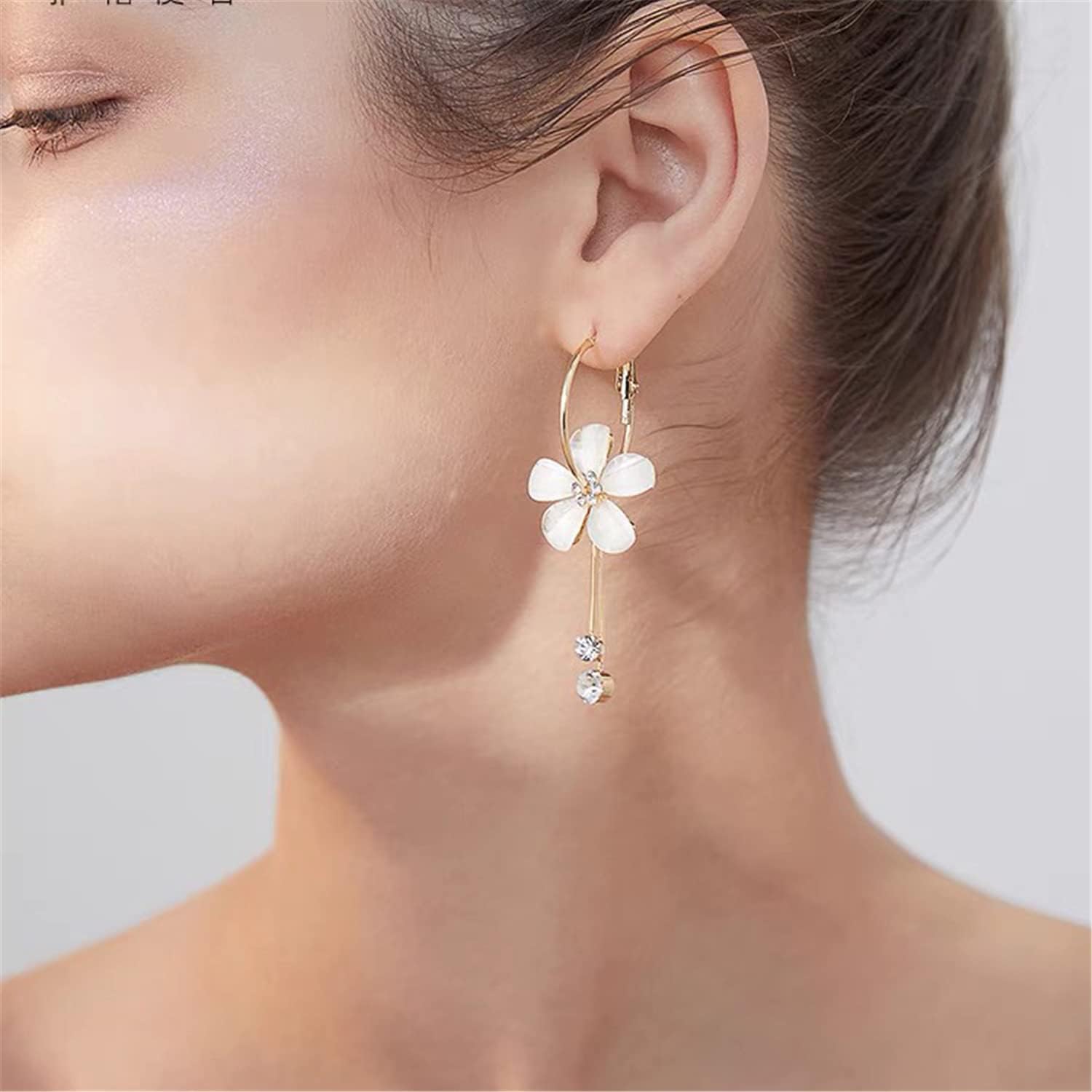 Elegant Romantic Bohemian Crystal Acrylic Rose Flower Dangle Drop Earrings Five Leaves Exaggerated Round Hoop long Tassel Earring for Women Statement Jewelry Gifts image 5